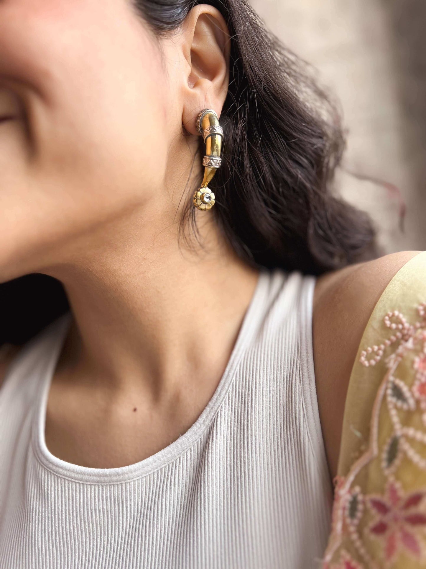 Shringi dual tone silver earring