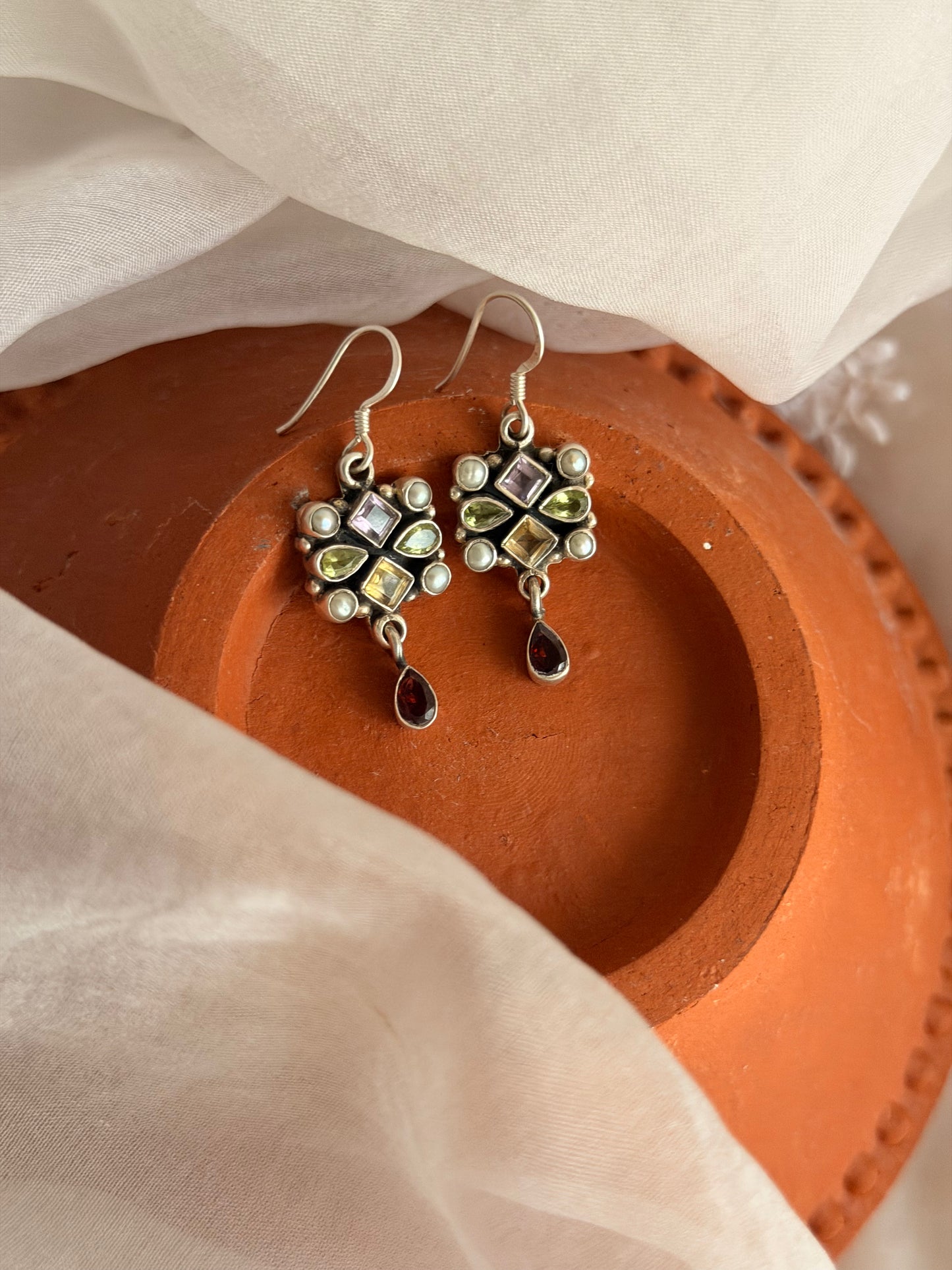 Sharanya fish hook earring with gemstones