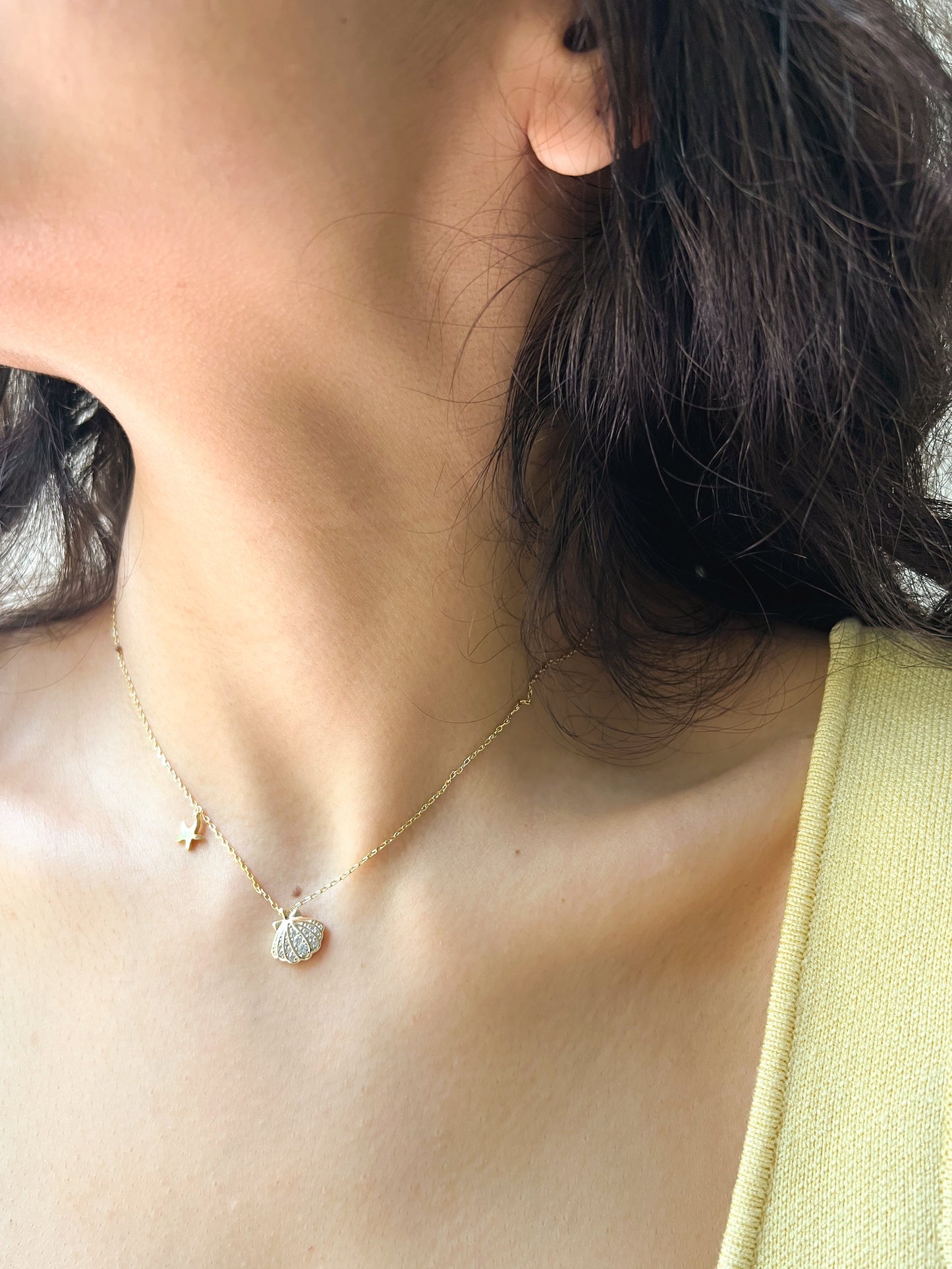 Shellstar encrusted 18K gold plated sterling silver neck chain