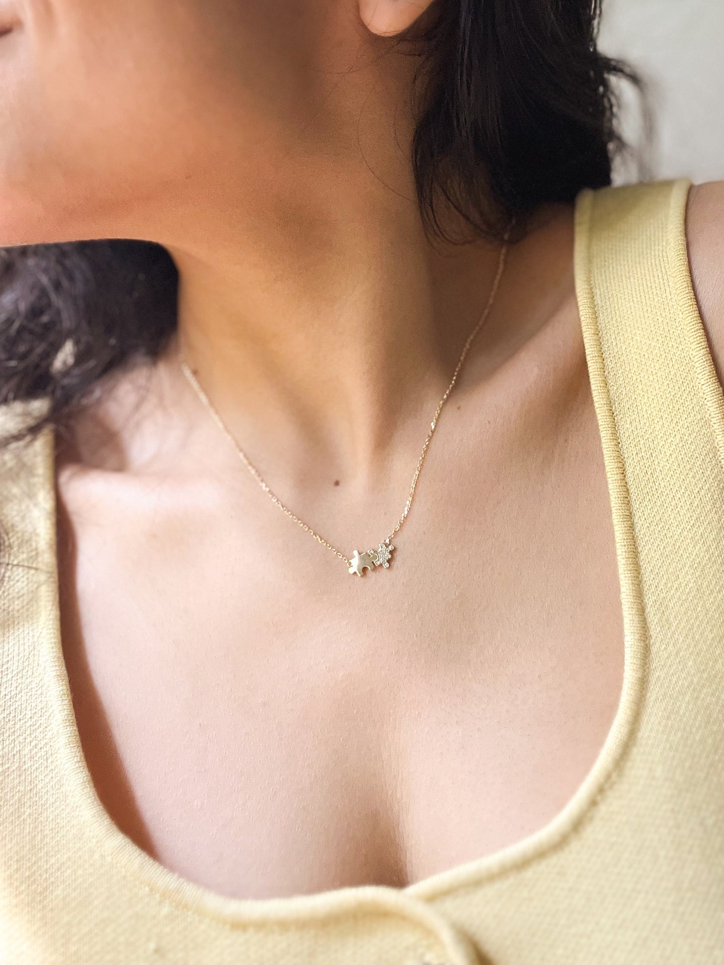 Pieces of puzzle 18K gold plated neck chain in sterling silver