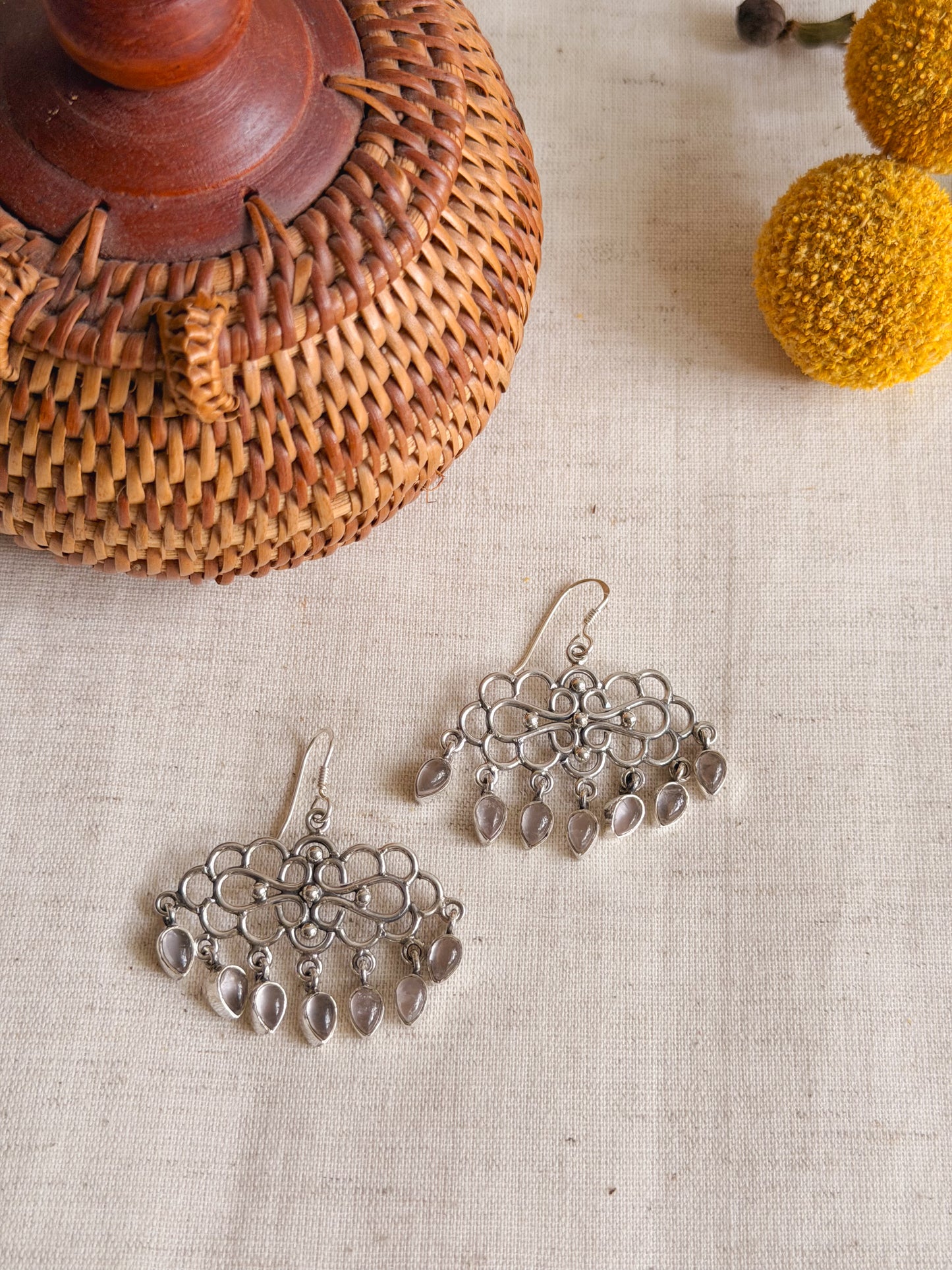 Baadal sterling silver fish hook earrings with gemstones (2 variants)