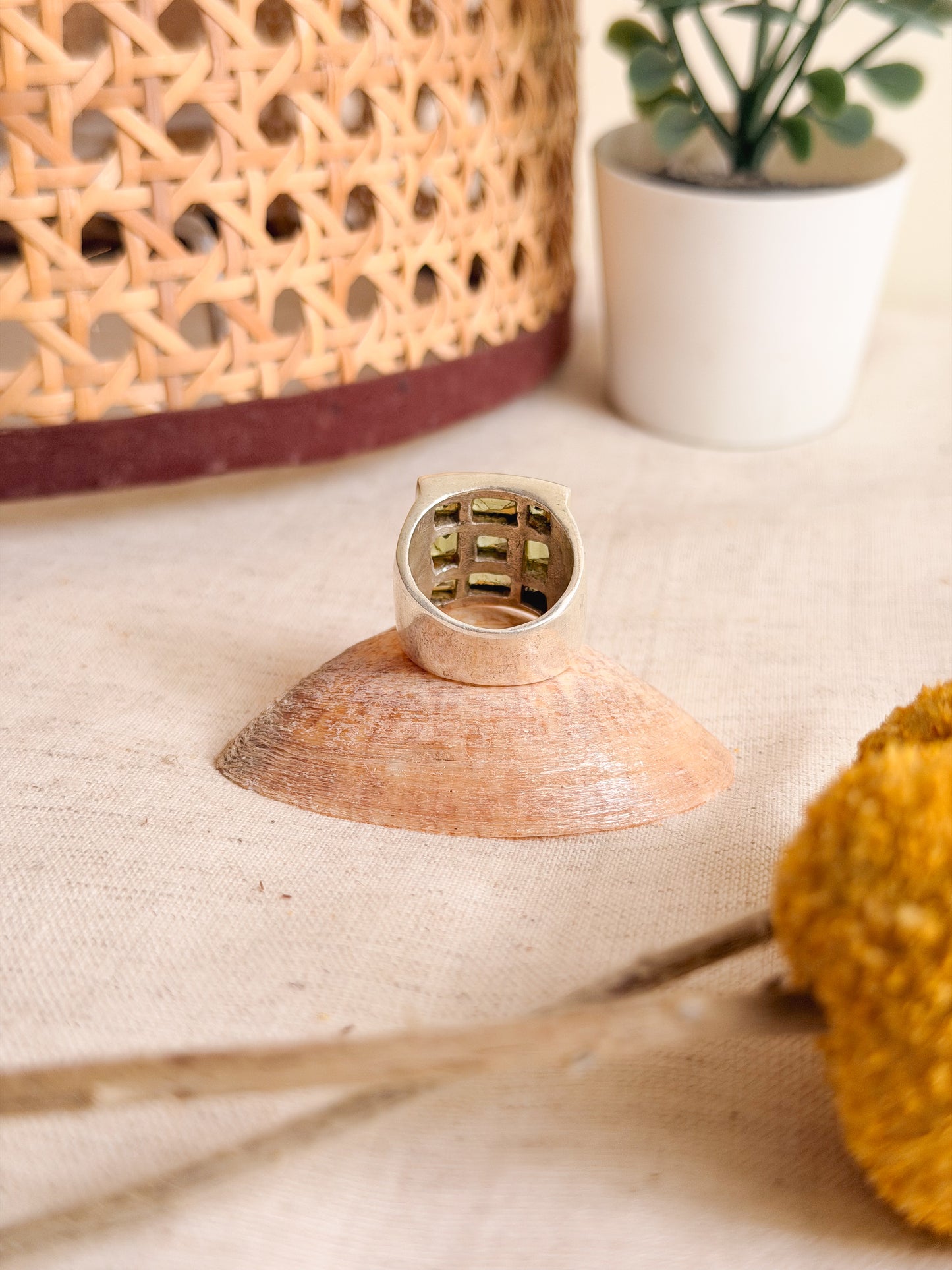 NavGrah chunky silver ring with gemstone