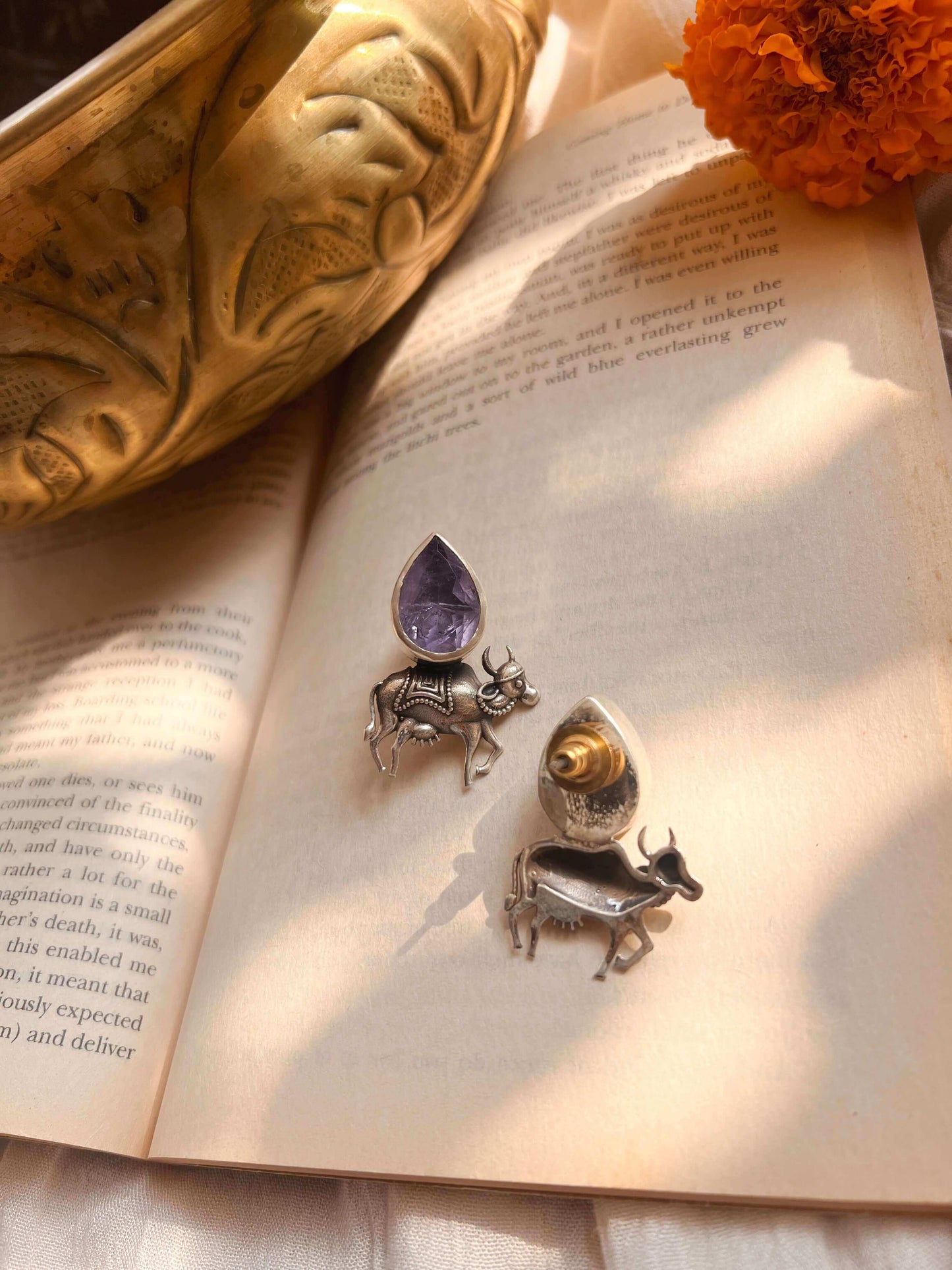 Neelkanthi oxidised silver earring with lavender quartz