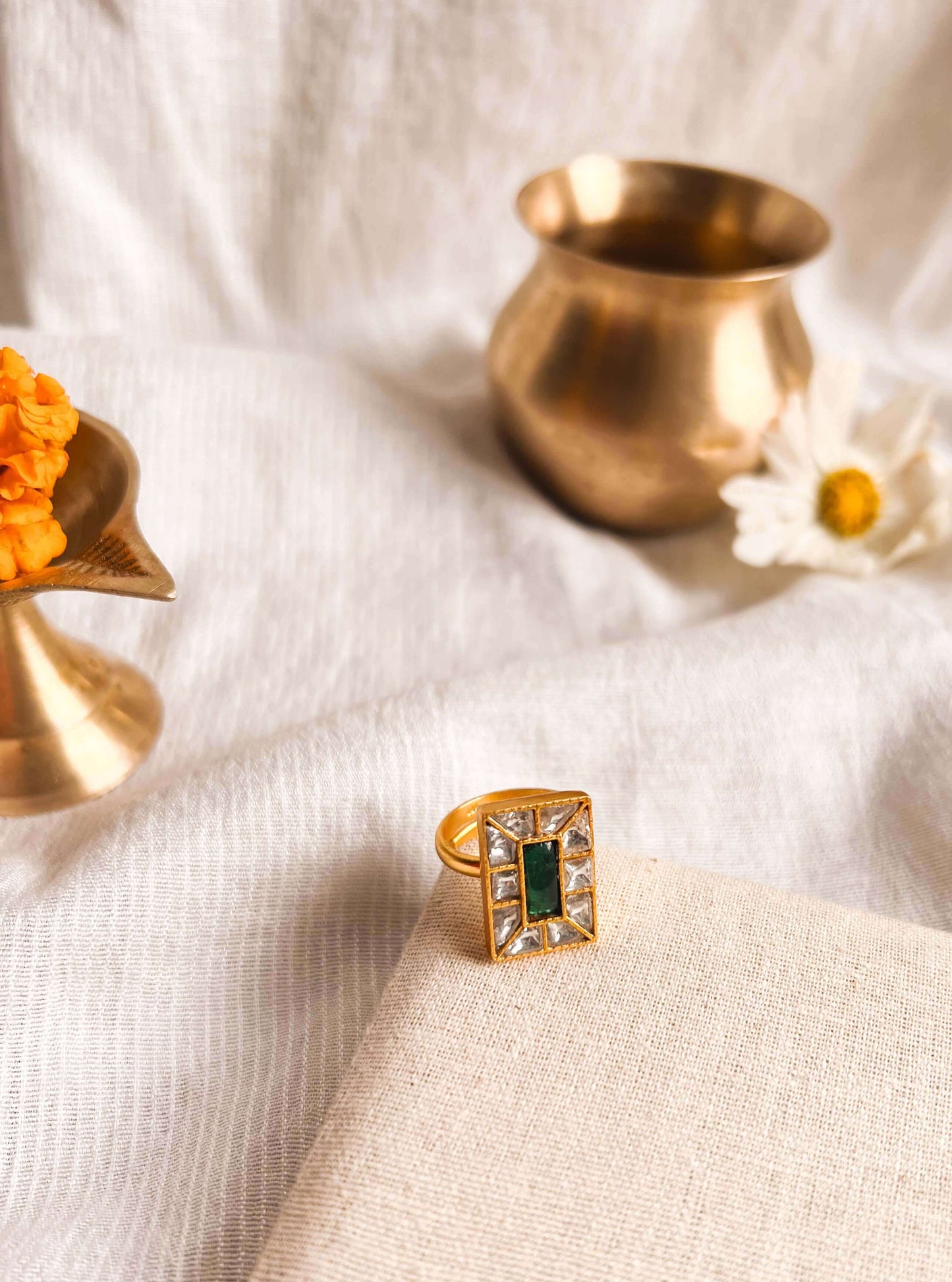 Ayat gold plated silver ring in kundan