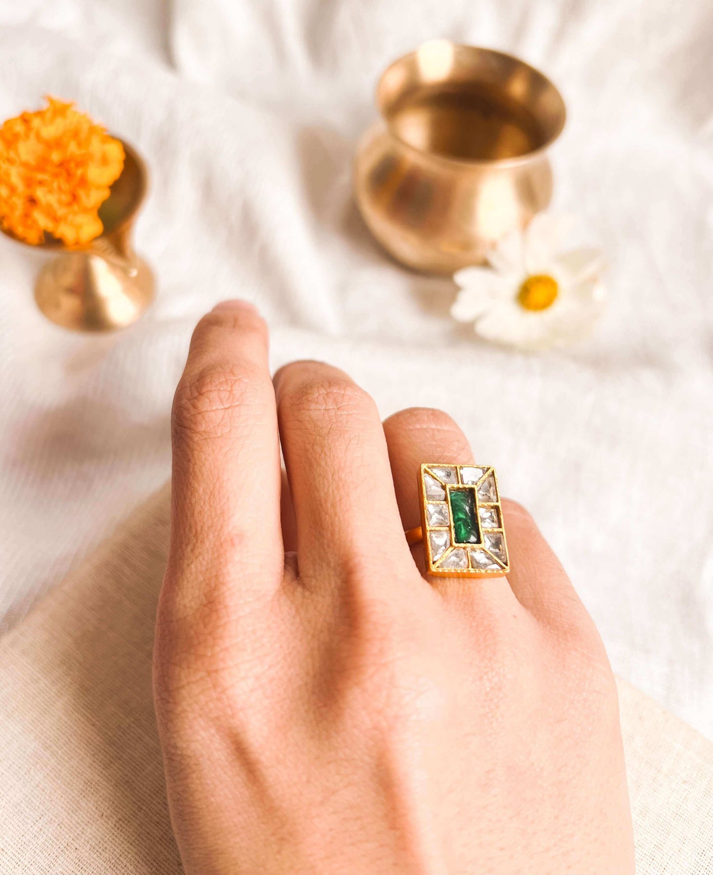 Ayat gold plated silver ring in kundan
