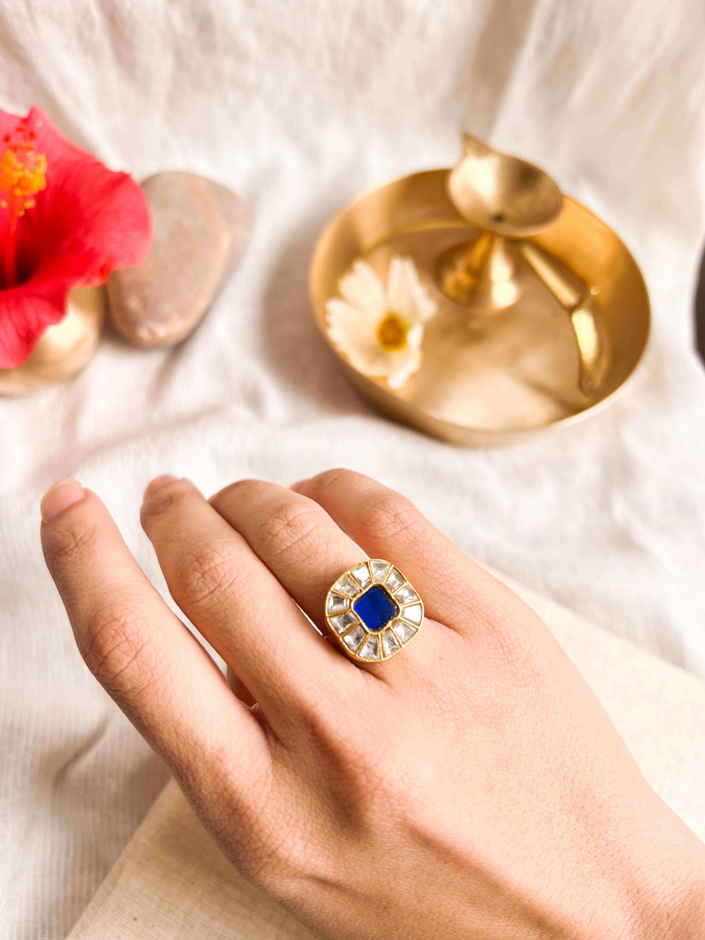 Lakshya gold plated kundan ring in silver