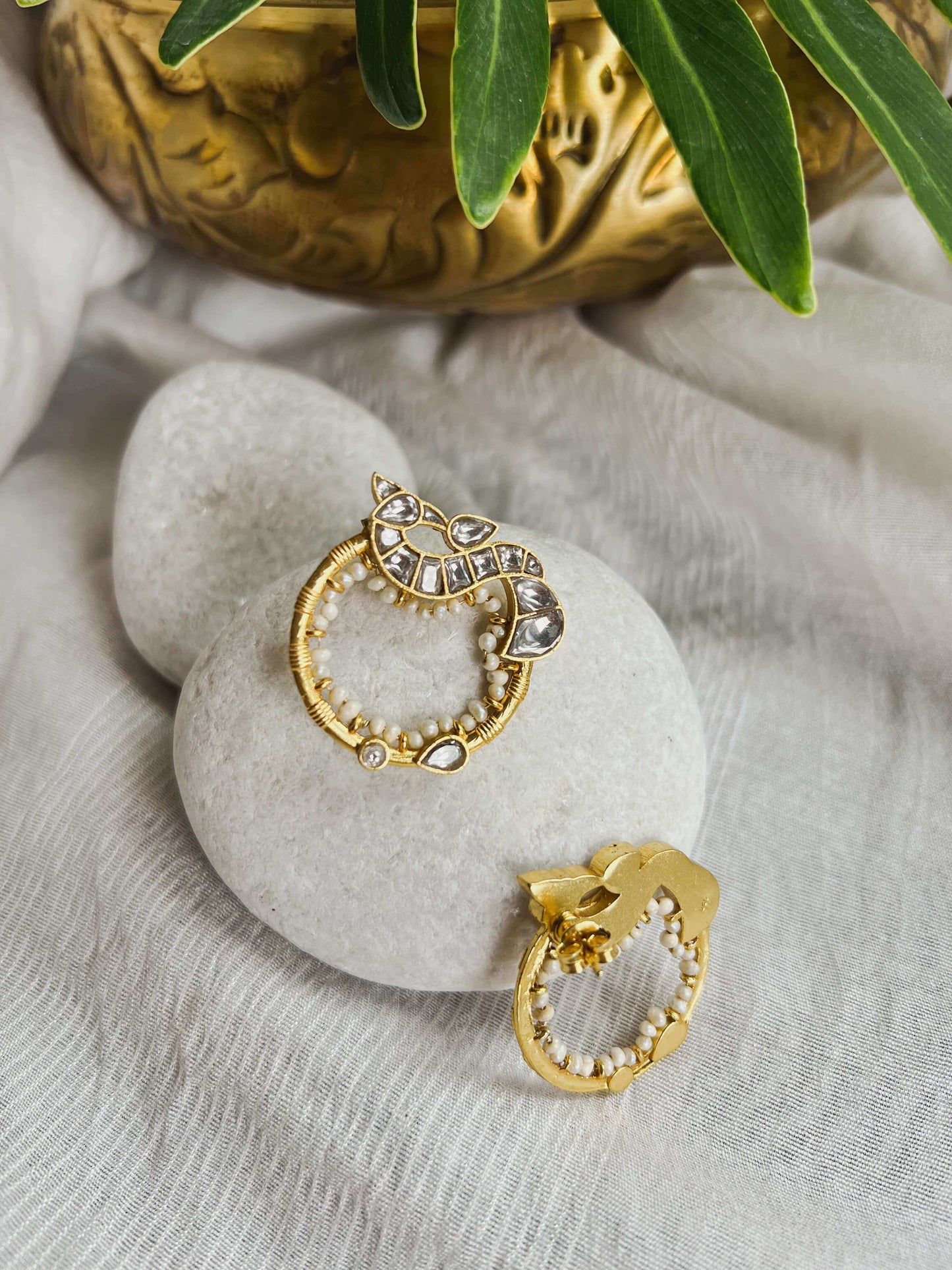 Aratrika gold plated silver earrings with pearl and polki