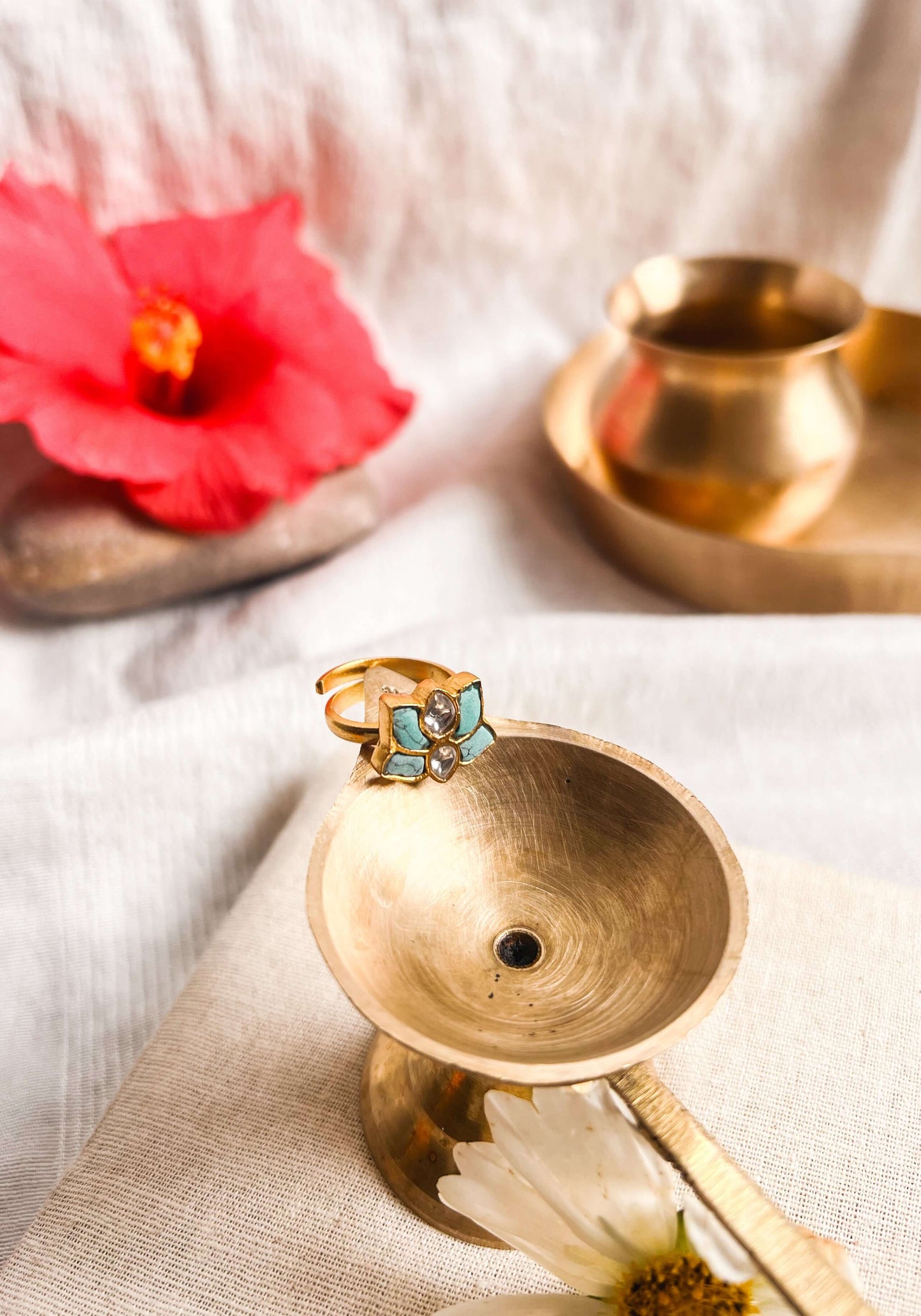 Firoz gold plated silver ring with turquoise stones