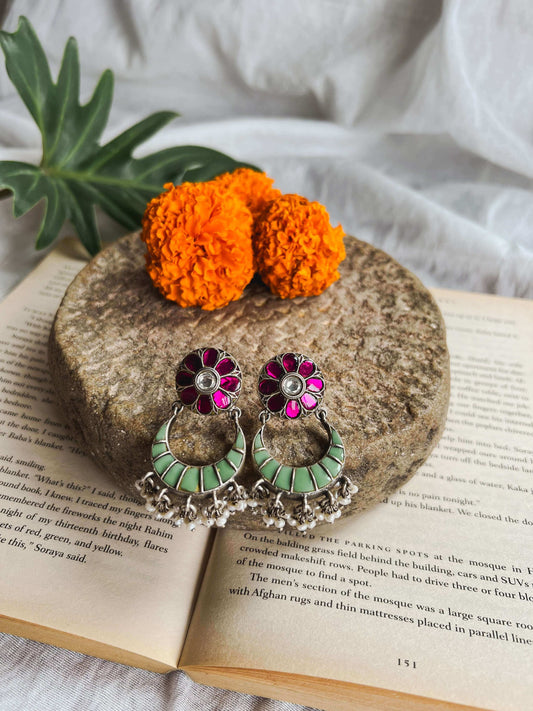 Gauri silver chandbali with colored kundan