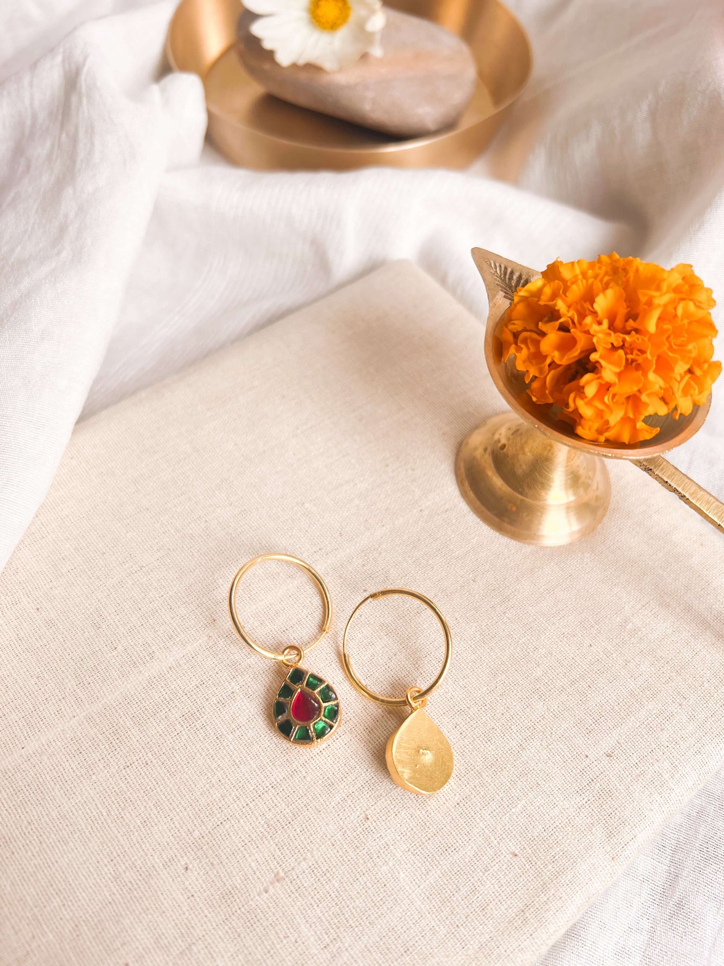 Palash earrings gold plated with green kundan