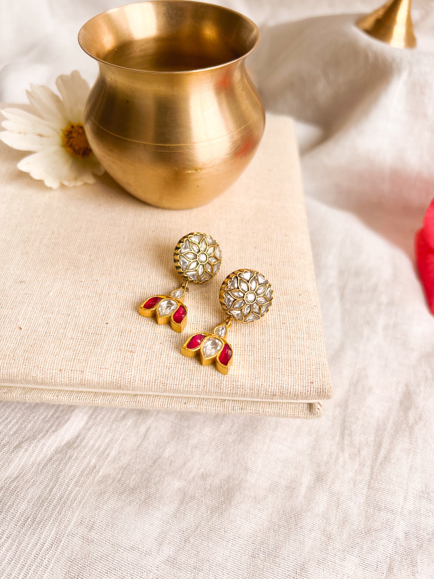 Anandi lotus drop gold plated silver earrings