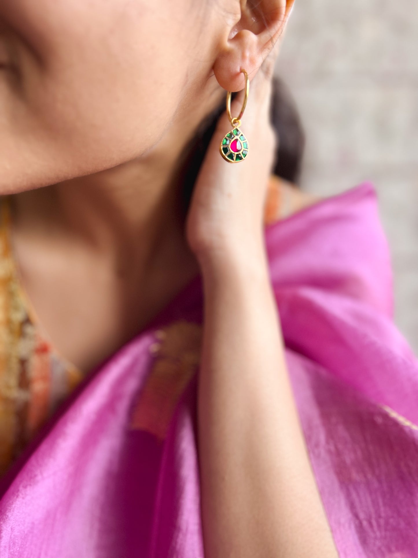 Palash earrings gold plated with green kundan