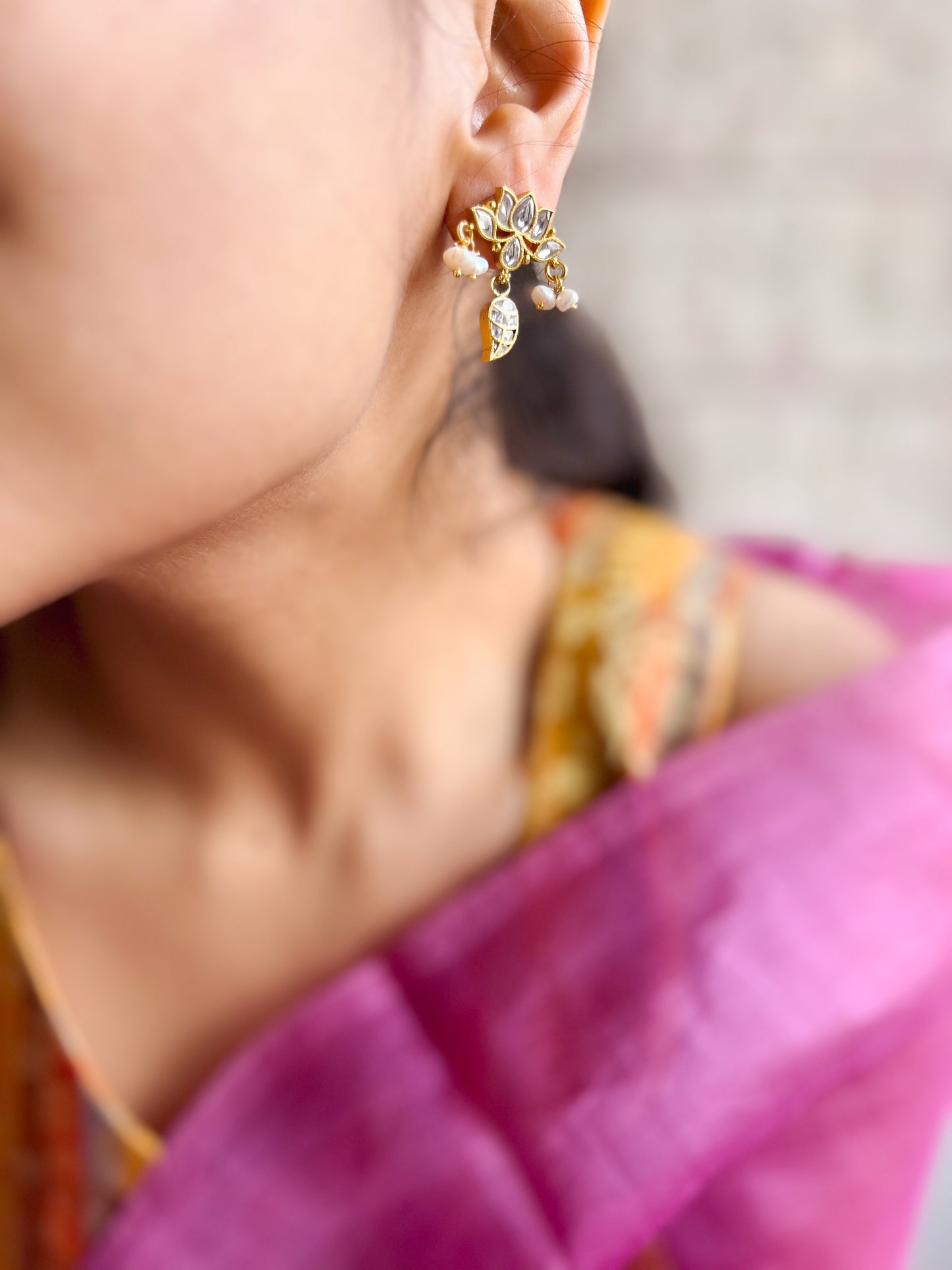 Shakti kundan earring with gold plating on silver