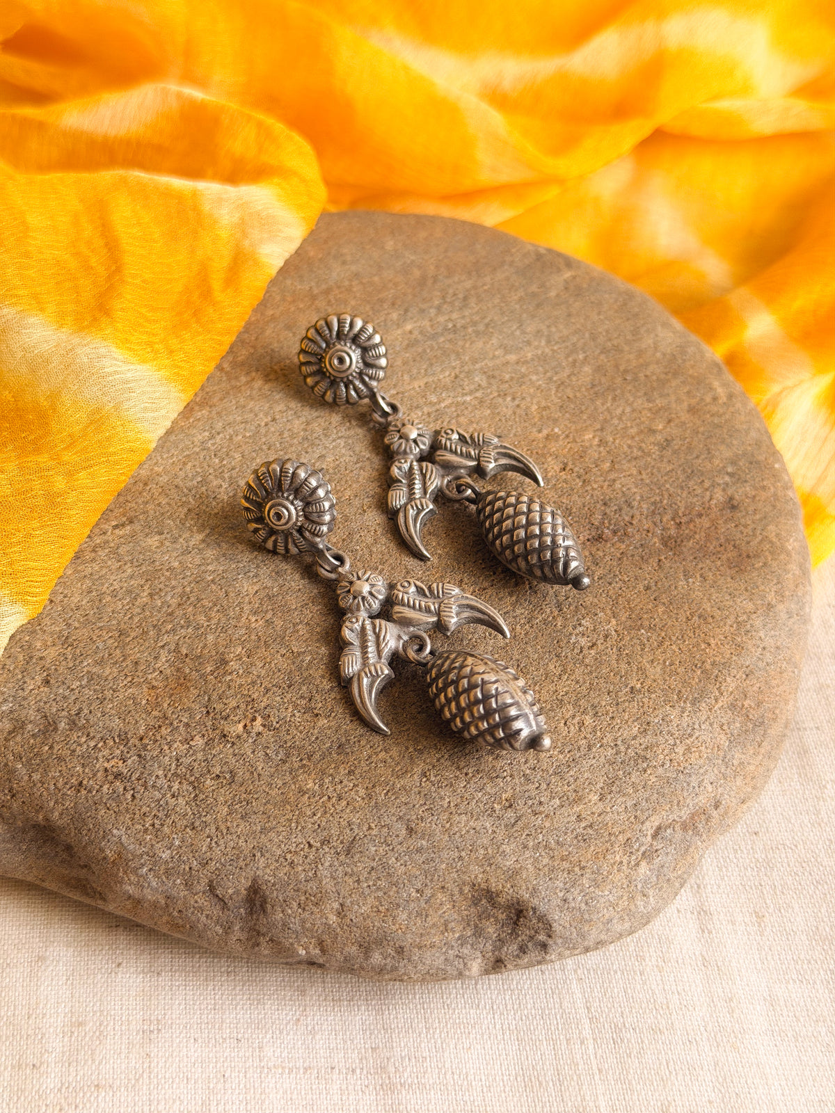 Adhyavi silver danglers with bird motif