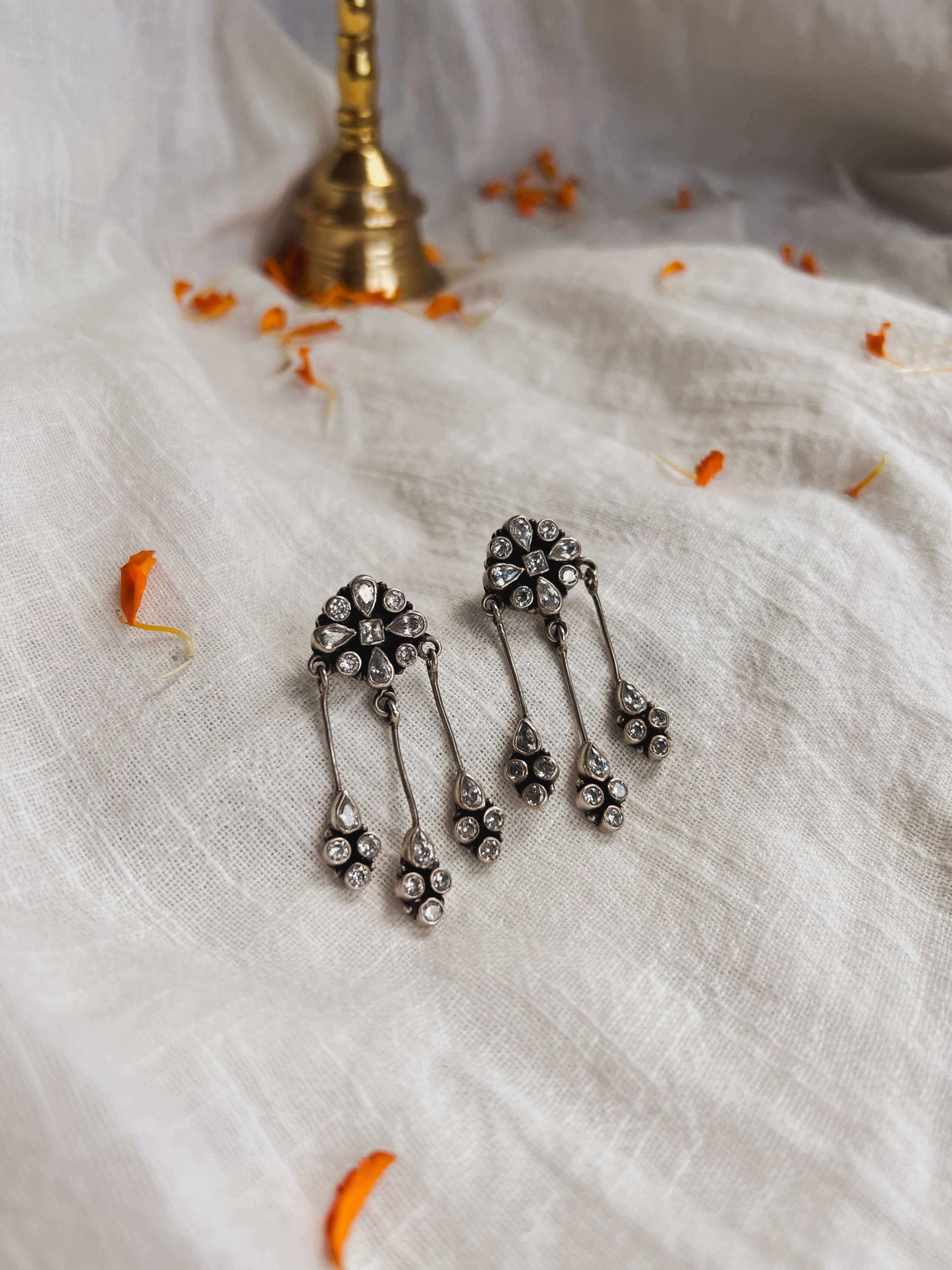Brinda silver Danglers with white glass stones