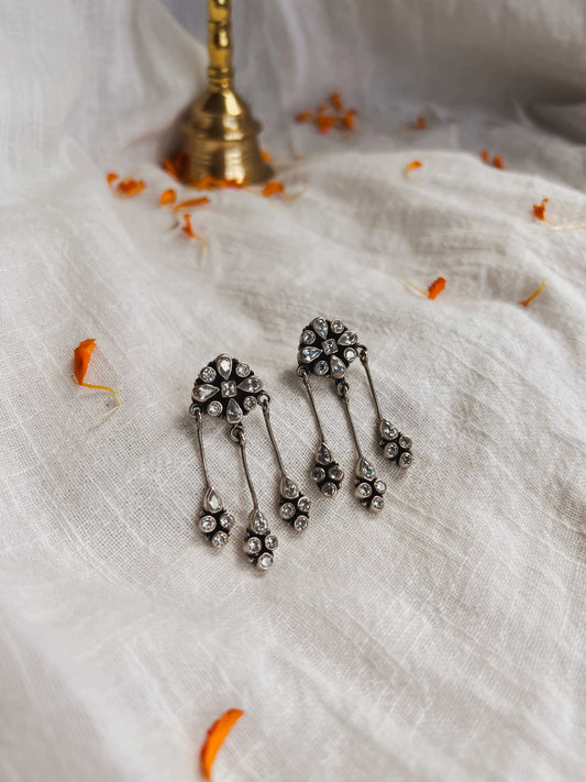 Brinda silver Danglers with white glass stones