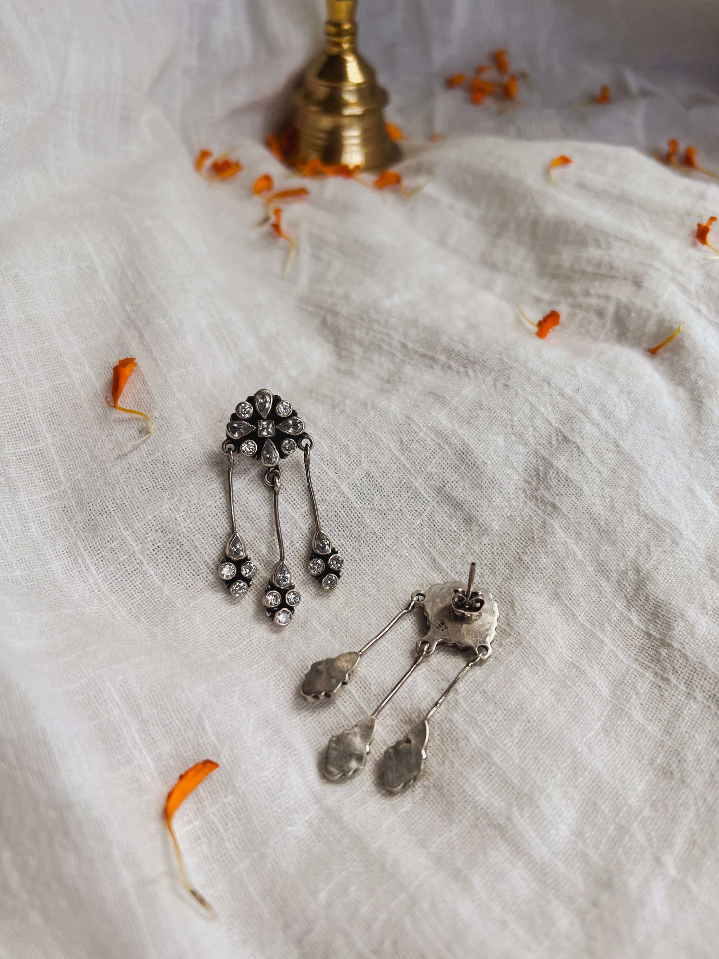 Brinda silver Danglers with white glass stones