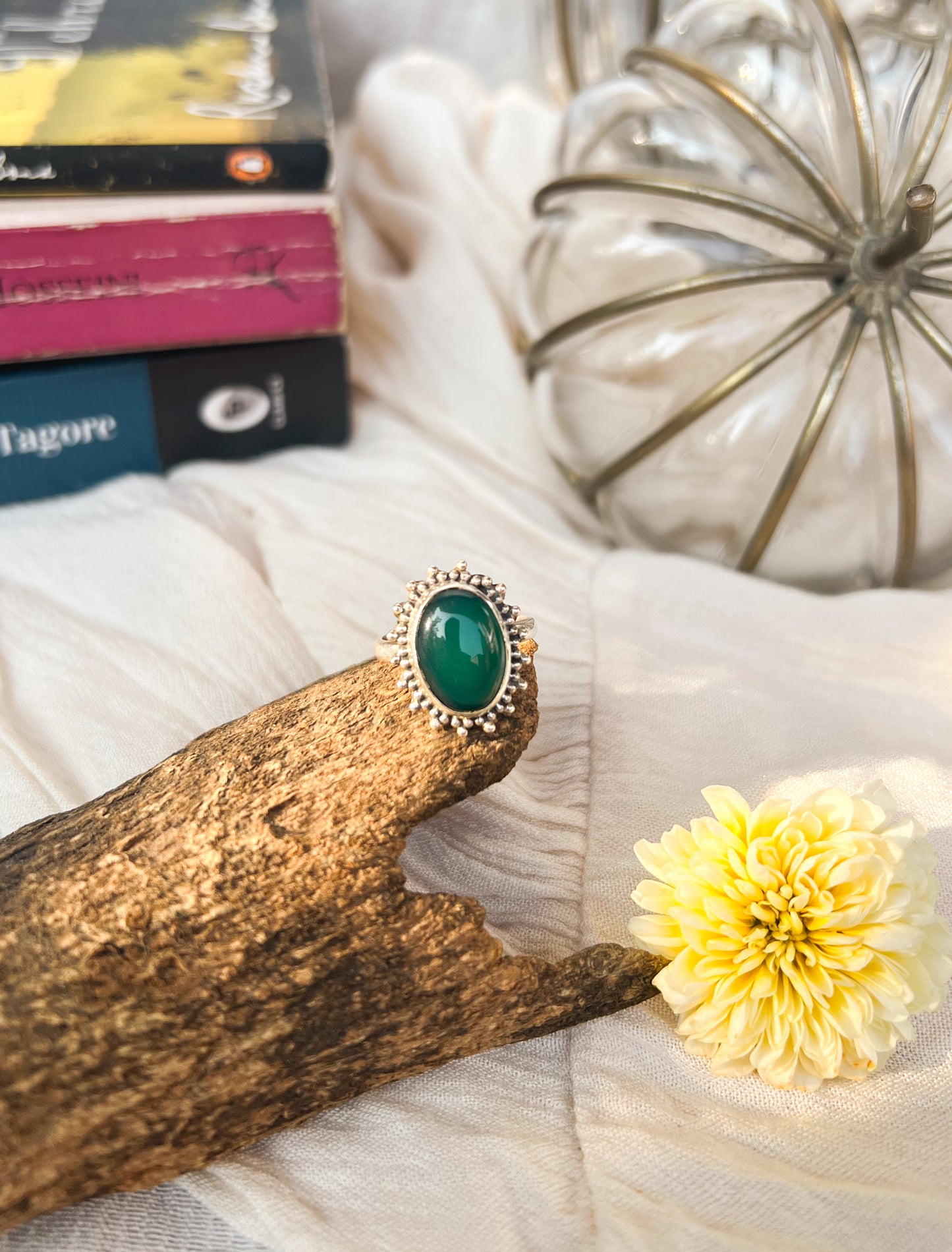 Kamya oxidised silver ring with green amethyst