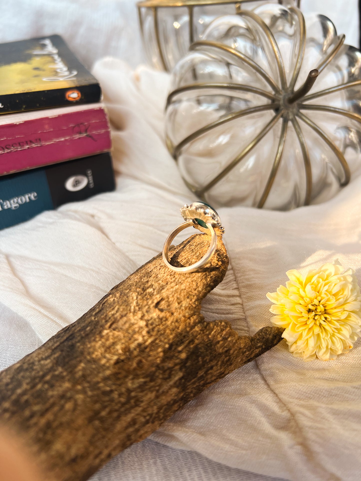 Kamya oxidised silver ring with green amethyst