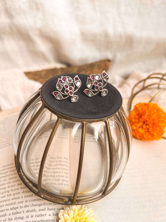 Ruha oxidised silver studs with ruby onyx detail
