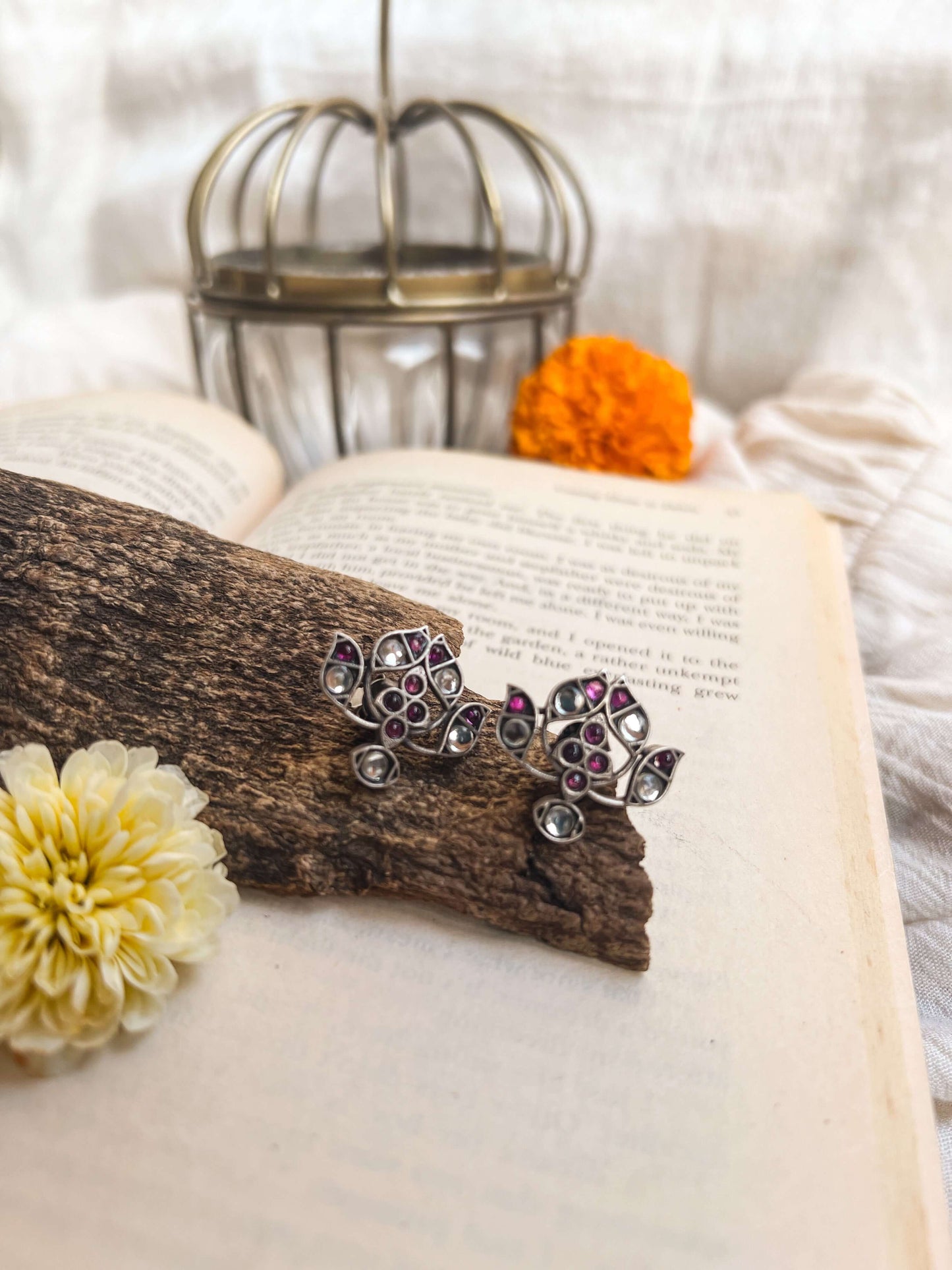 Ruha oxidised silver studs with ruby onyx detail