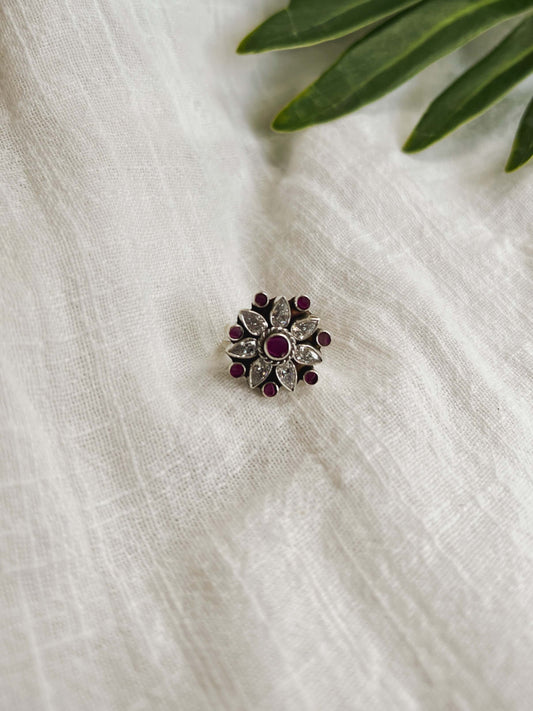 Divya Silver ring with pink glass and zircons