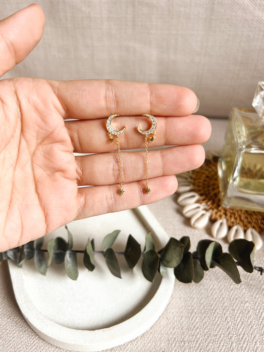 Moonstar silver danglers in 18k gold plating