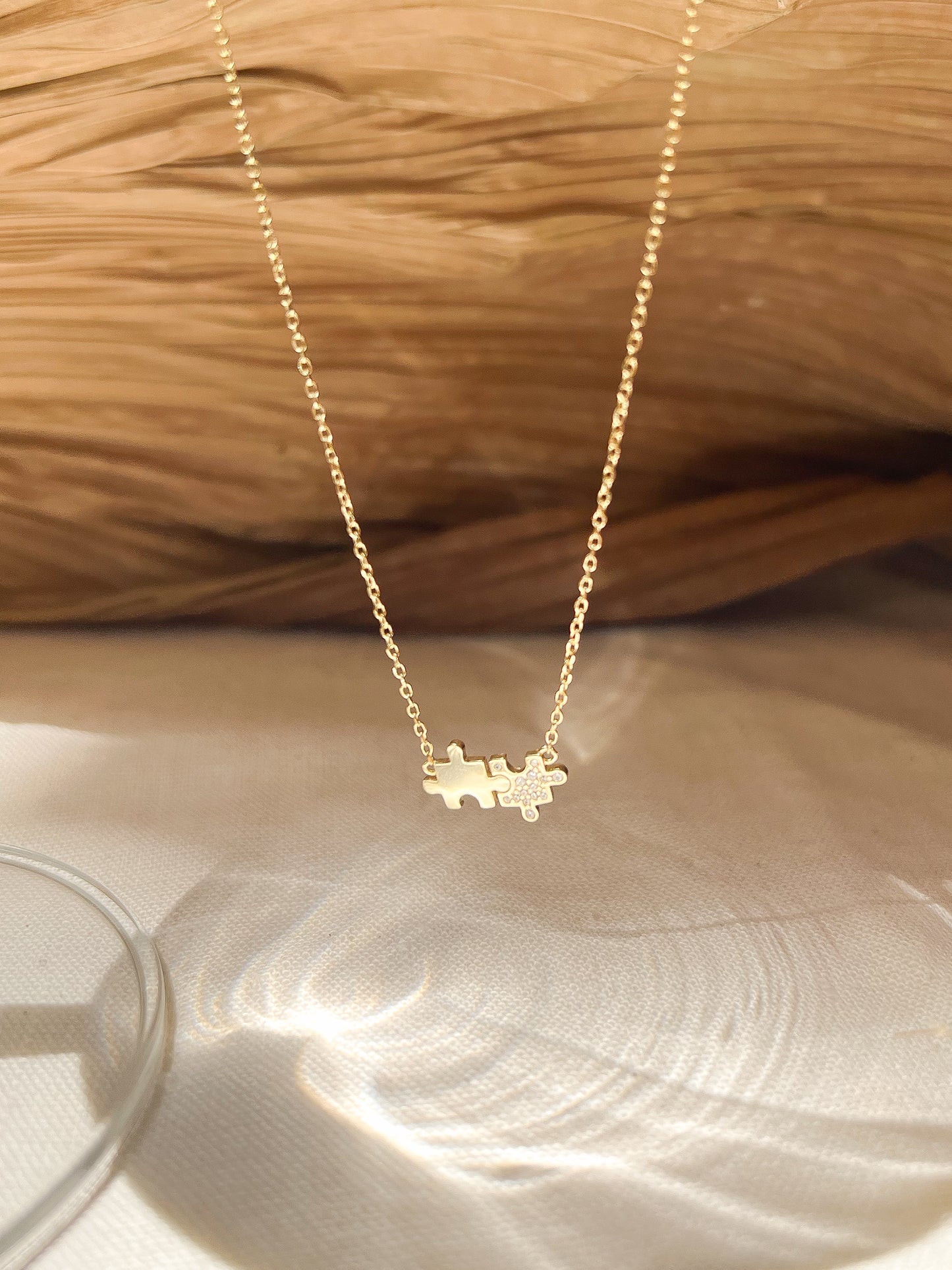 Pieces of puzzle 18K gold plated neck chain in sterling silver