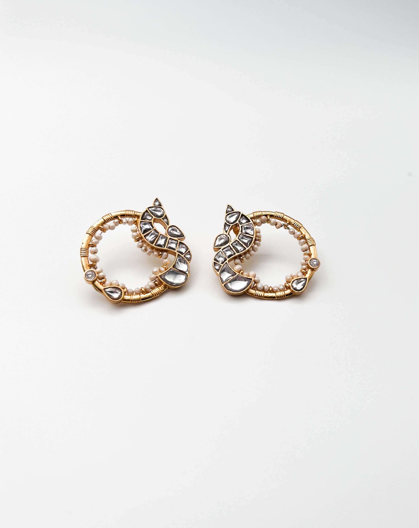 Aratrika gold plated silver earrings with pearl and polki