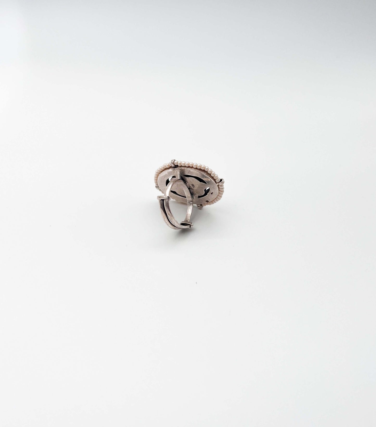 Rangoli silver ring with turquoise and ruby pink kundan