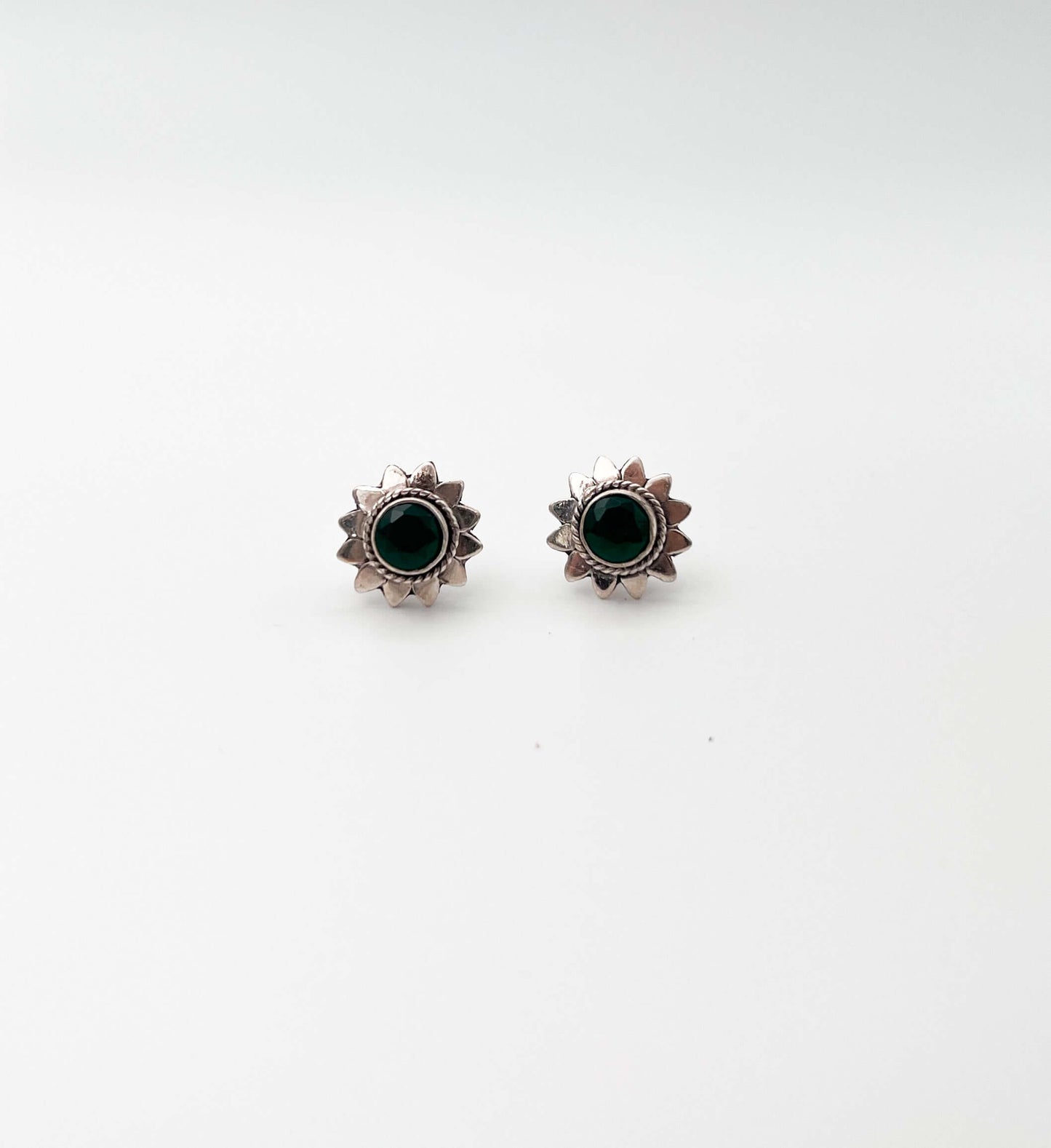 Dhara silver mini studs with emerald stone