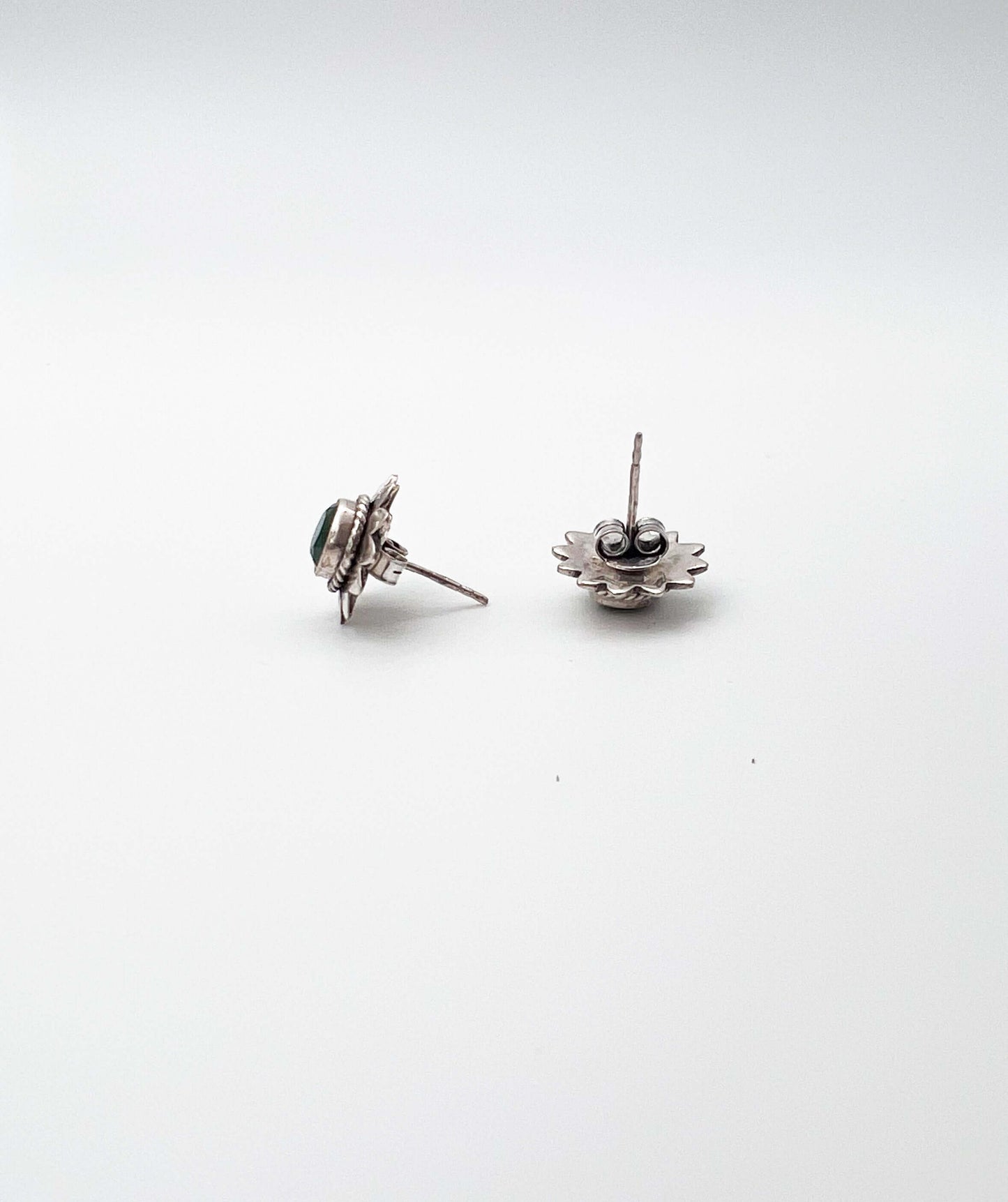 Dhara silver mini studs with emerald stone