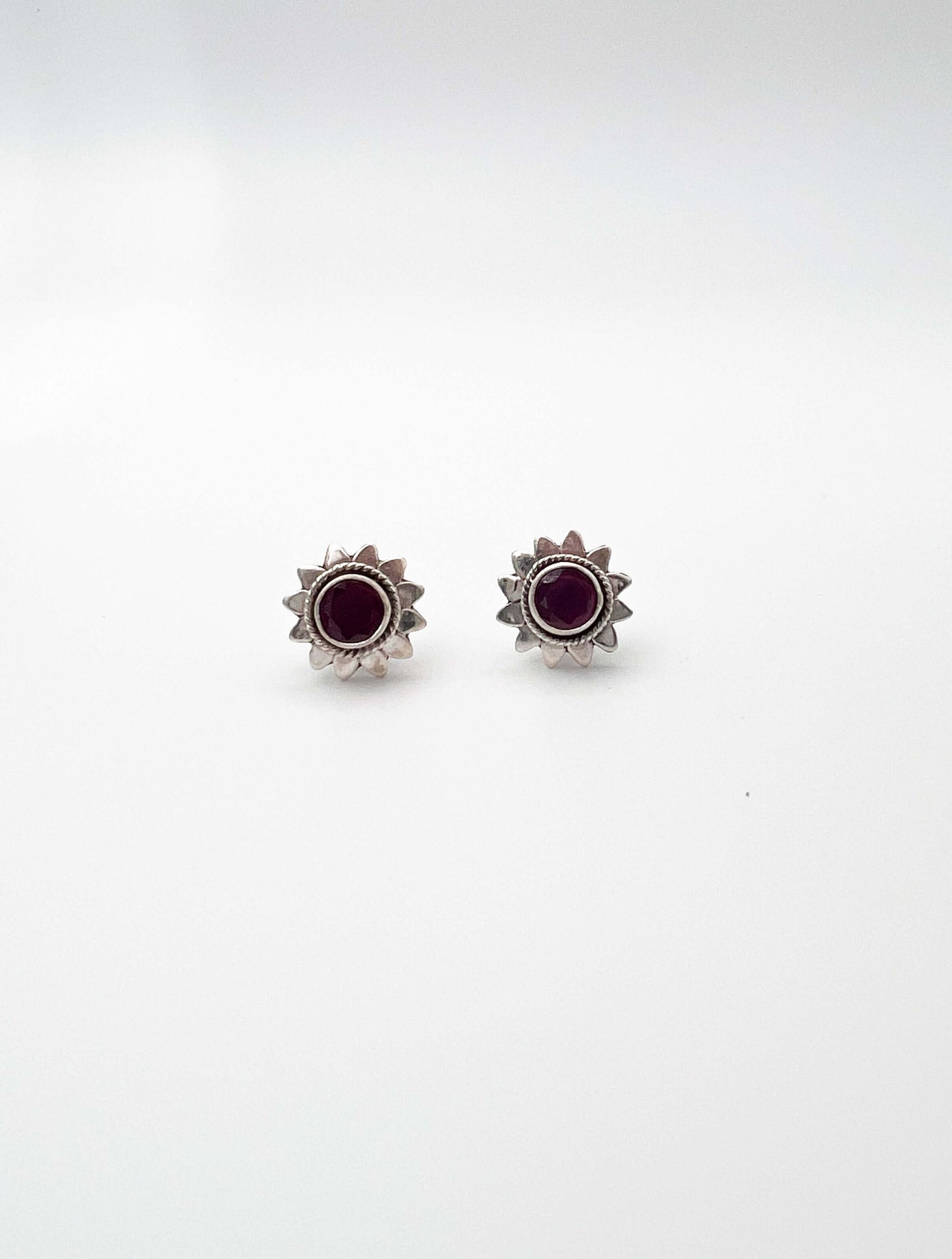 Padma silver mini studs with ruby stone