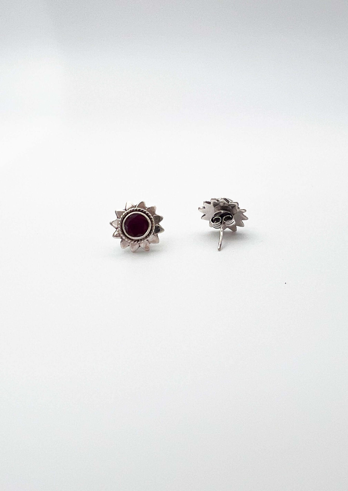 Padma silver mini studs with ruby stone