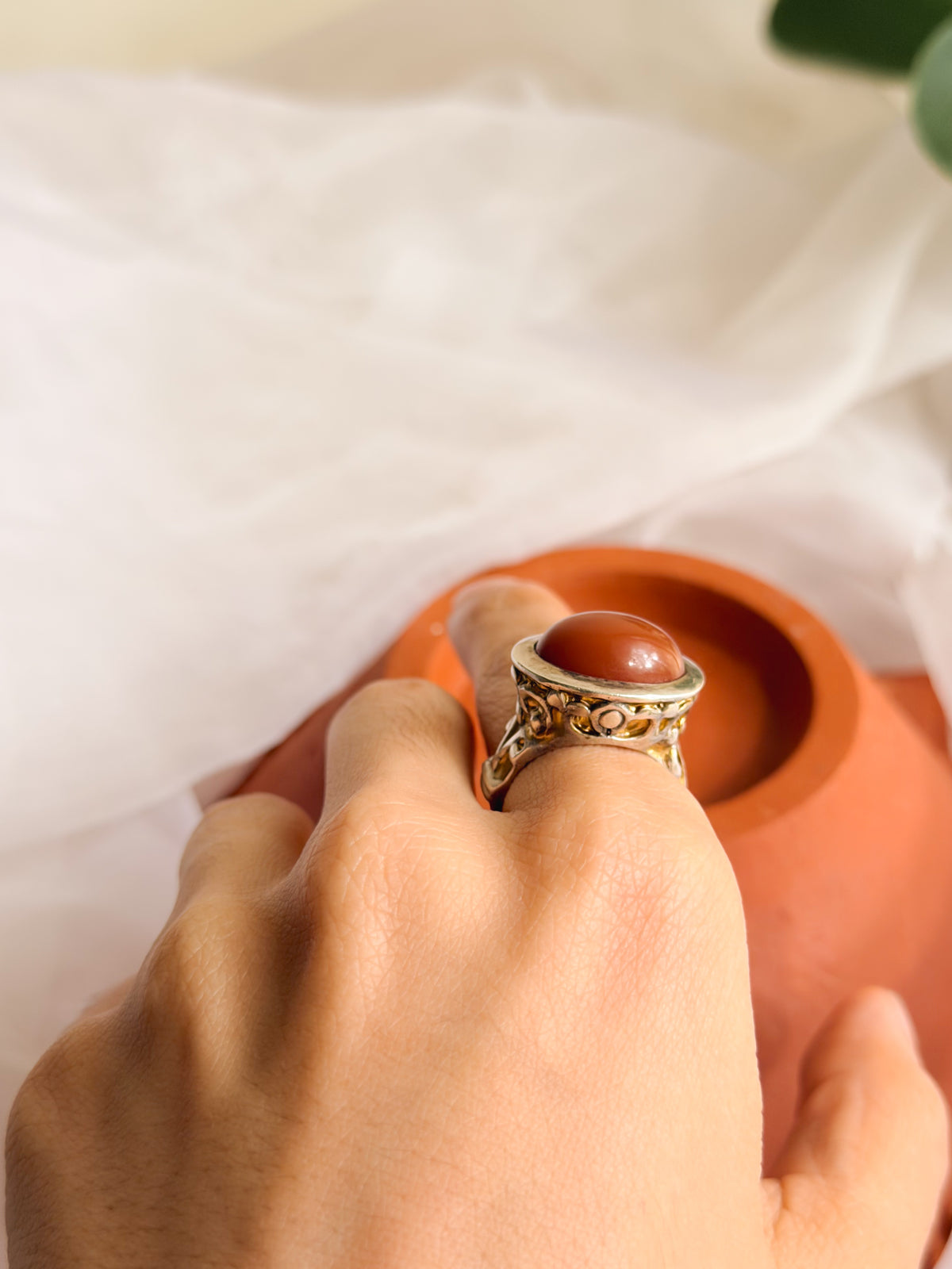 Zaina silver ring with carnelian stone (adjustable)