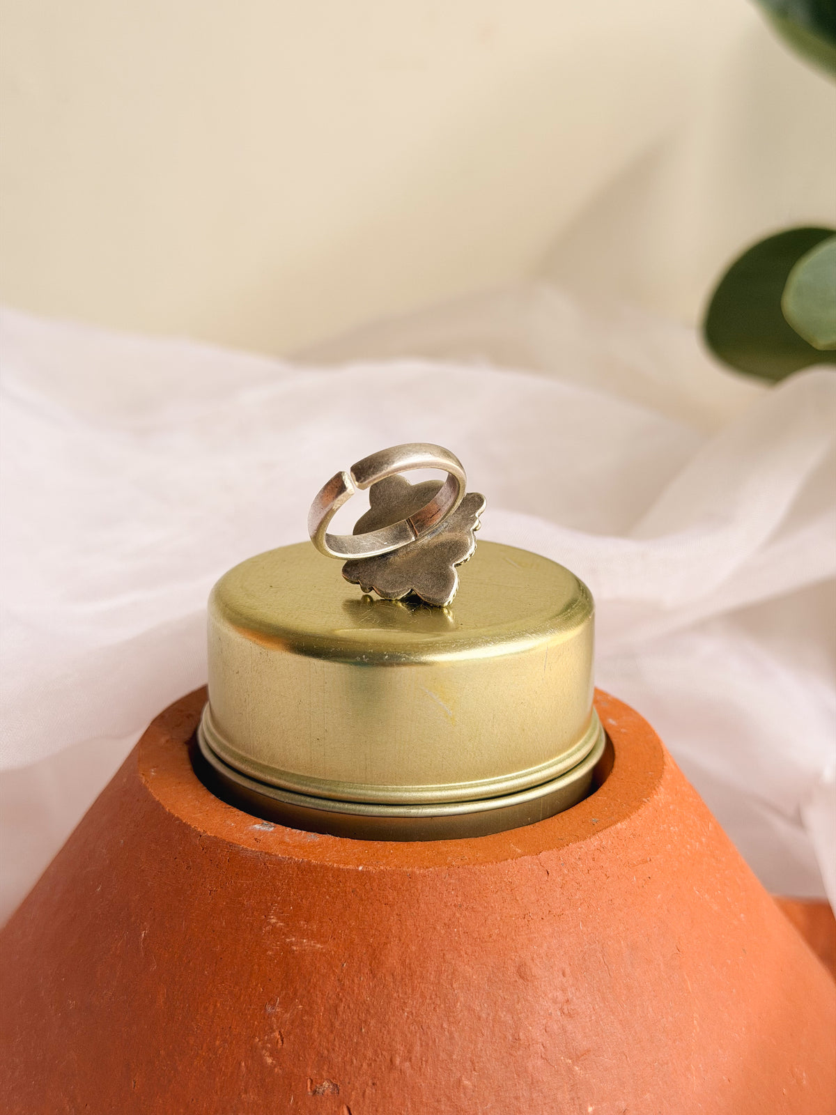 Brahma oxidised silver ring with moonstone (adjustable)