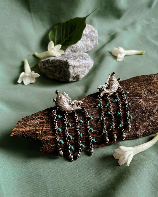 Sagarika oxidised danglers with turquoise beads and pearls