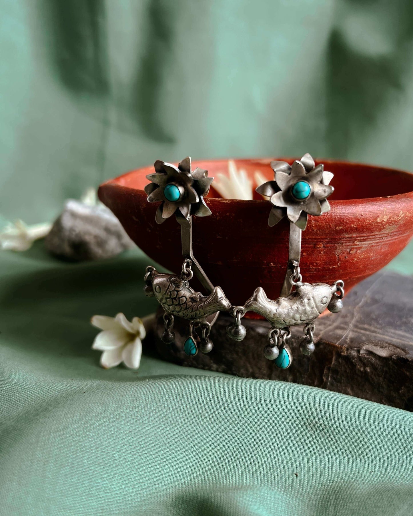 Jaladhi oxidised danglers with turquoise stone