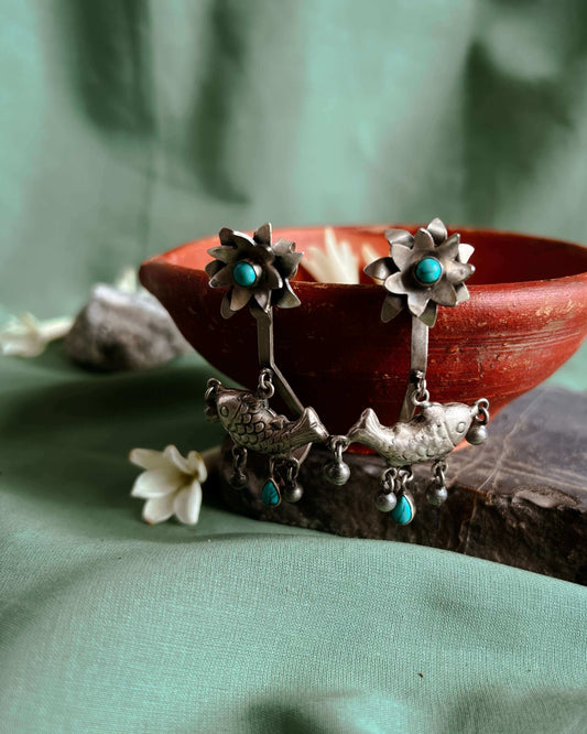 Jaladhi oxidised danglers with turquoise stone