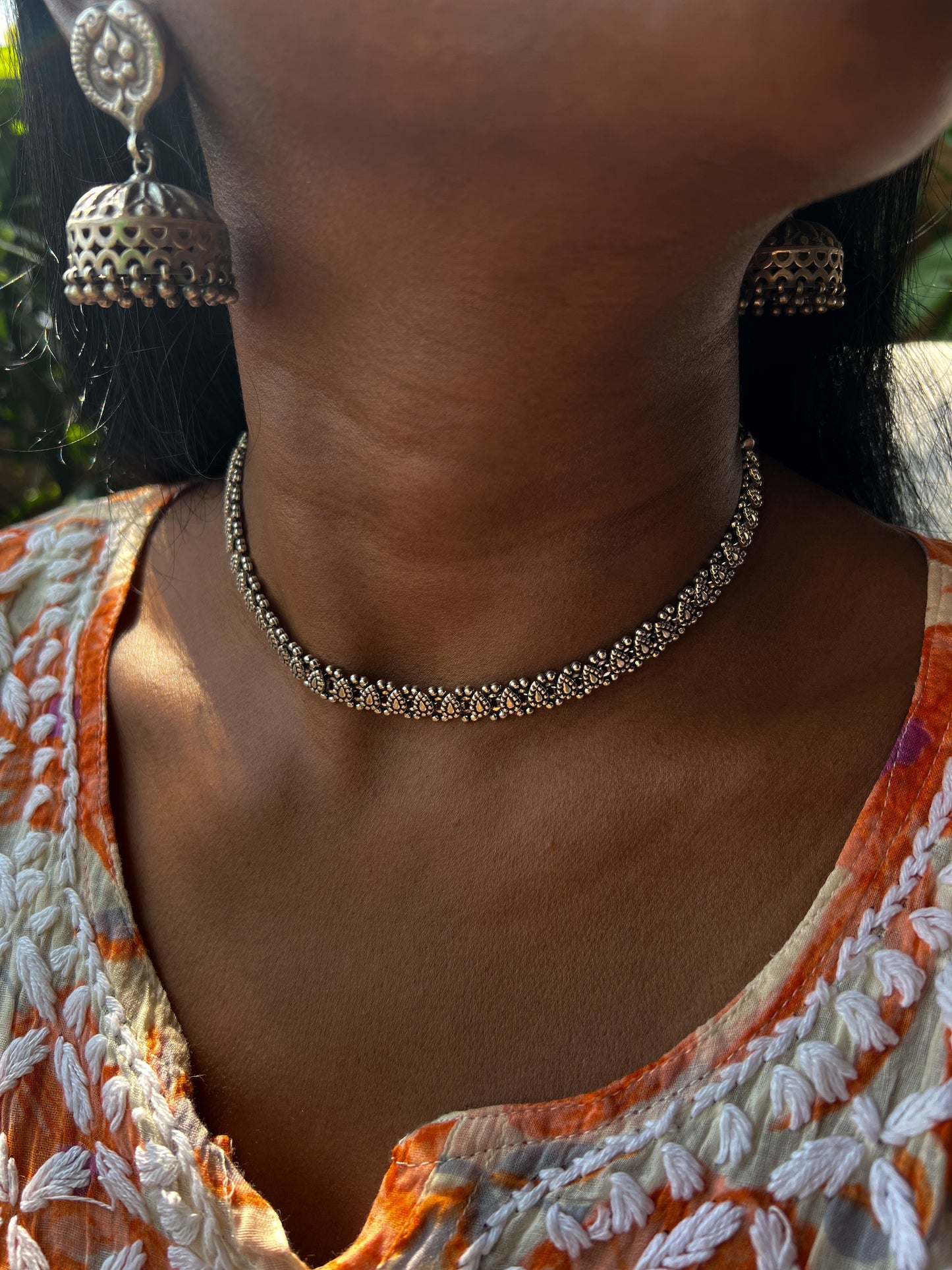 Sidhya oxidised silver necklace