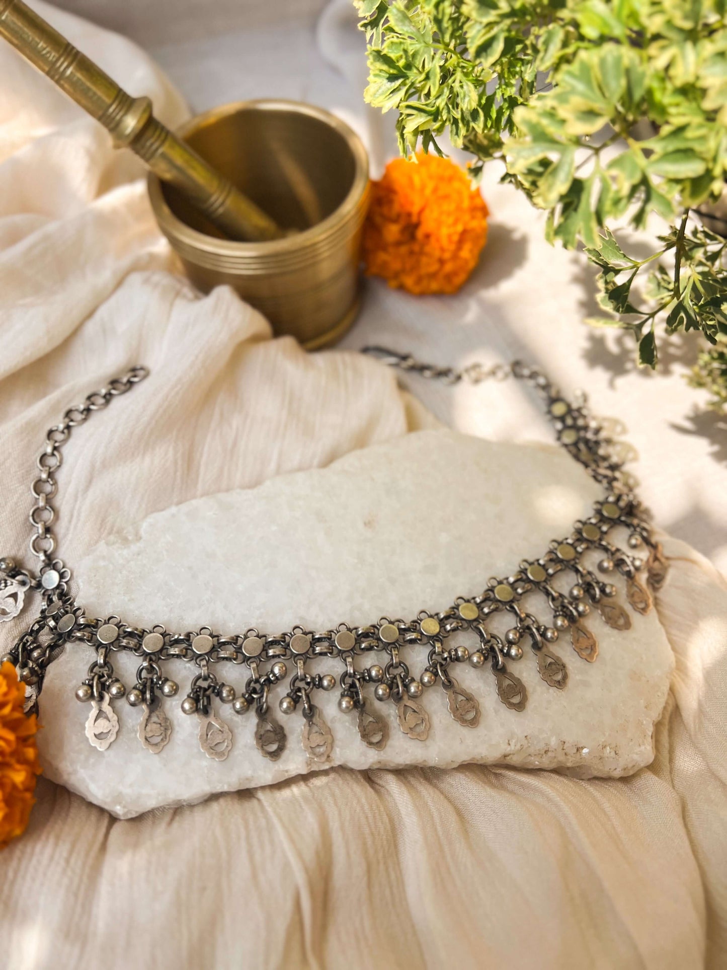 Rati oxidised silver necklace with ghunghroo