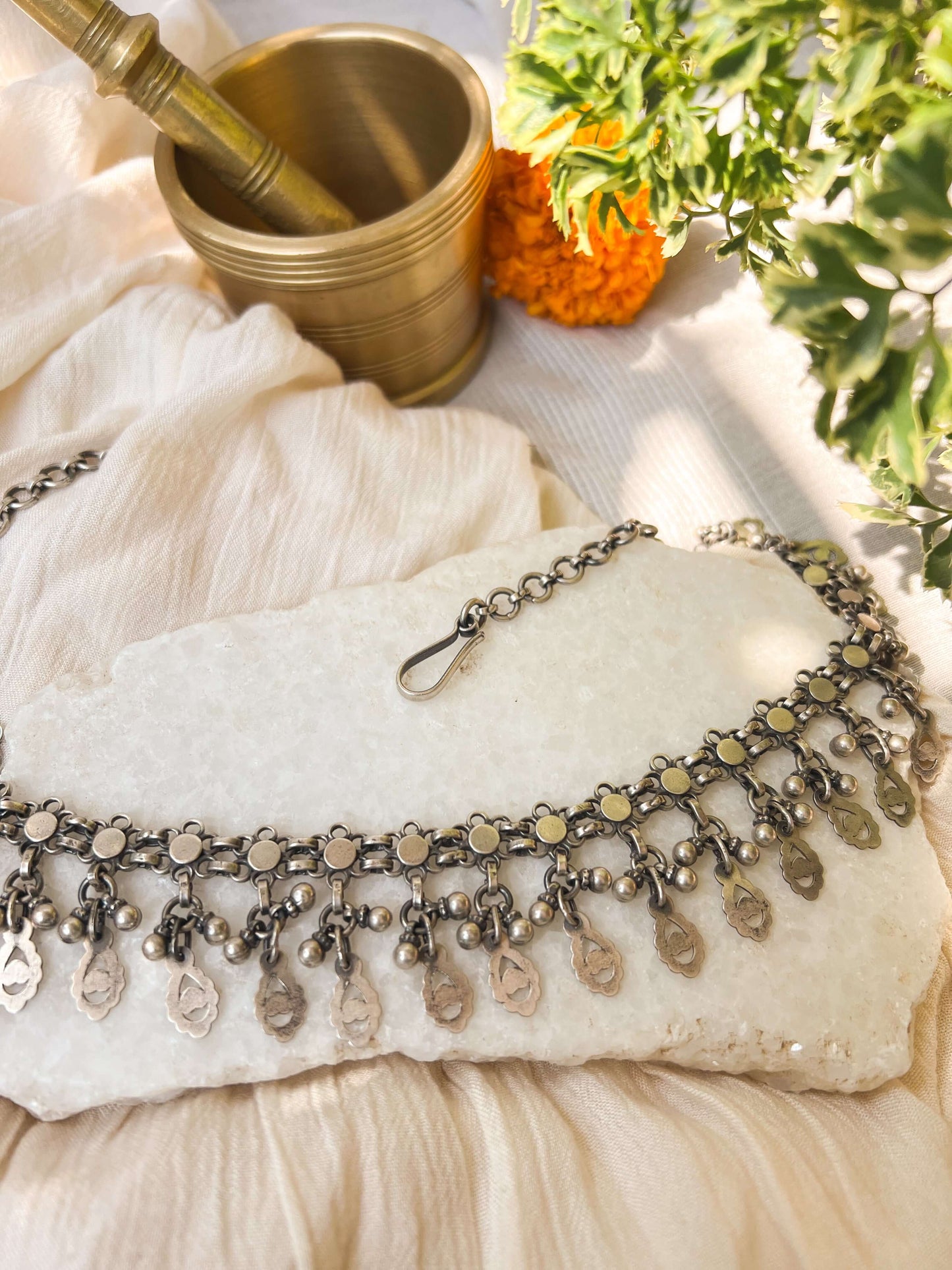 Rati oxidised silver necklace with ghunghroo