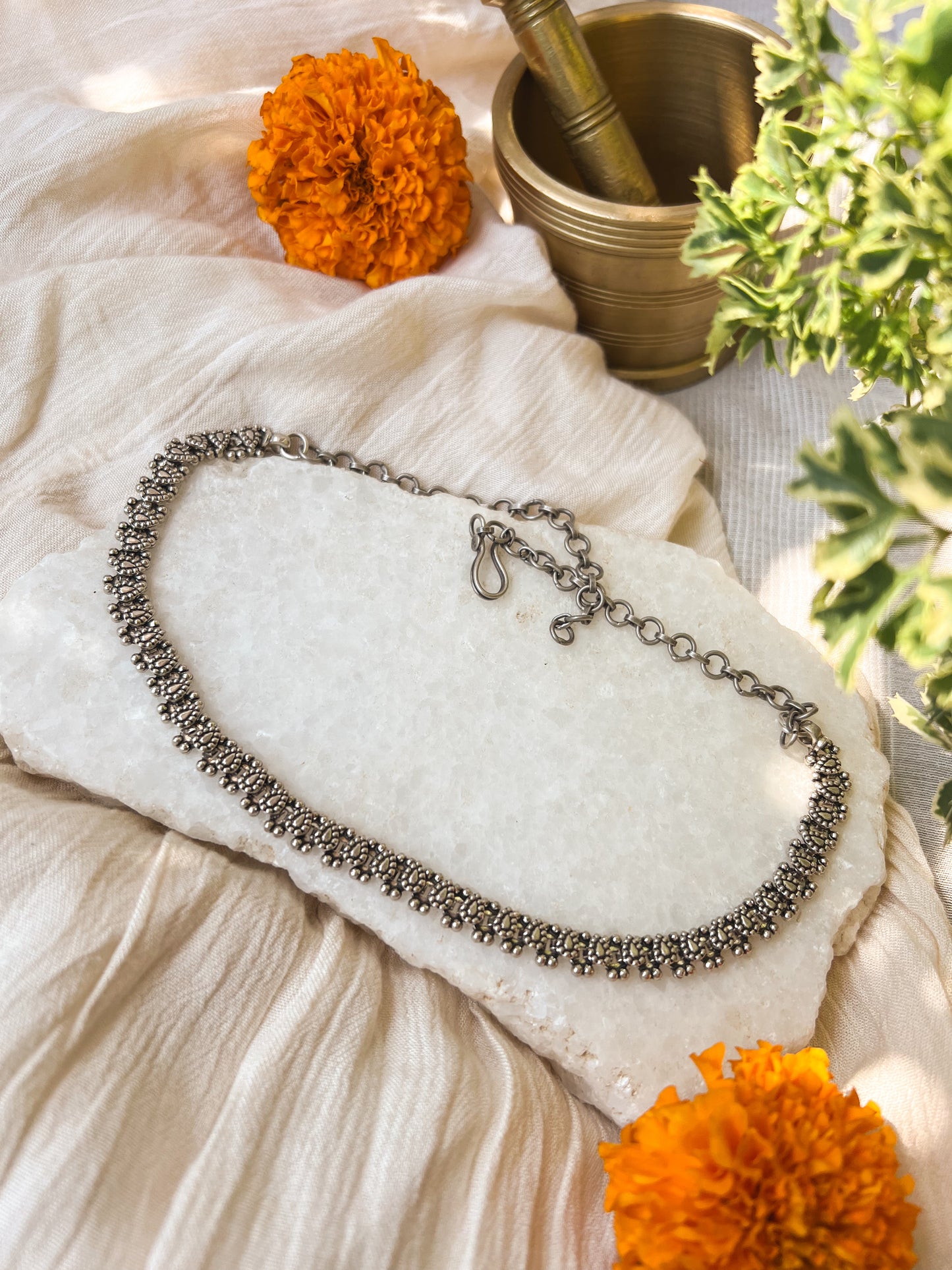 Sidhya oxidised silver necklace