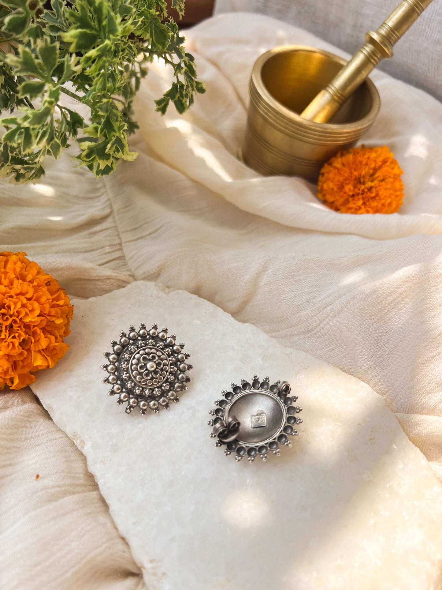 Sanjita oxidised silver studs
