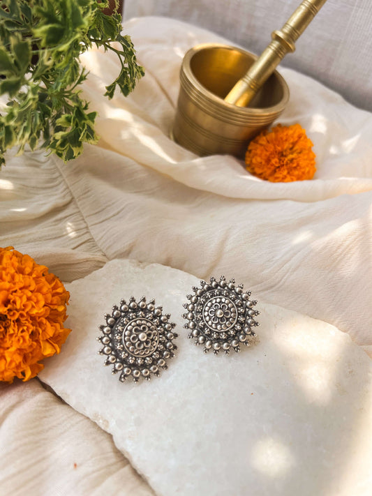 Sanjita oxidised silver studs