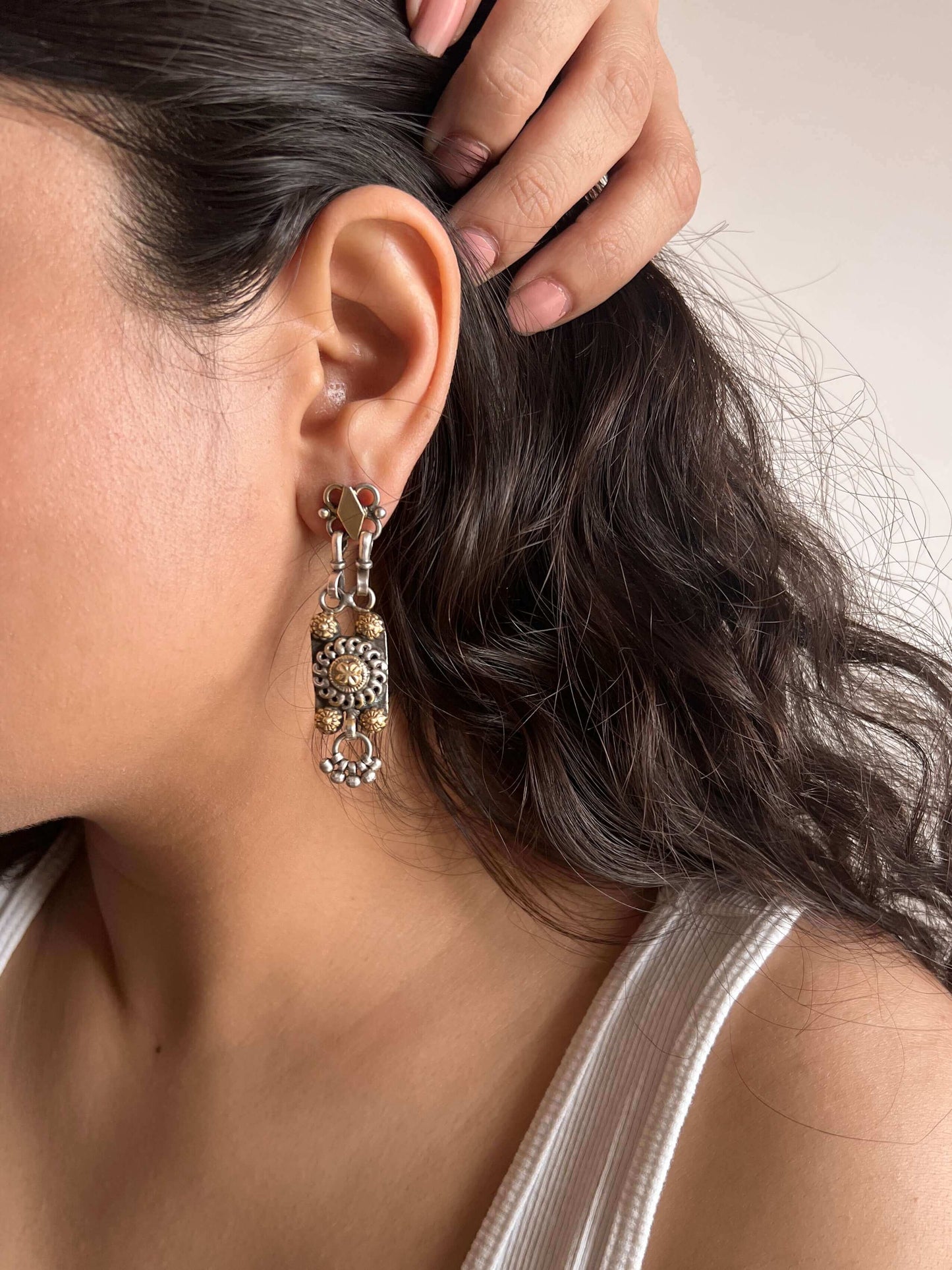 Loka dual tone silver earrings
