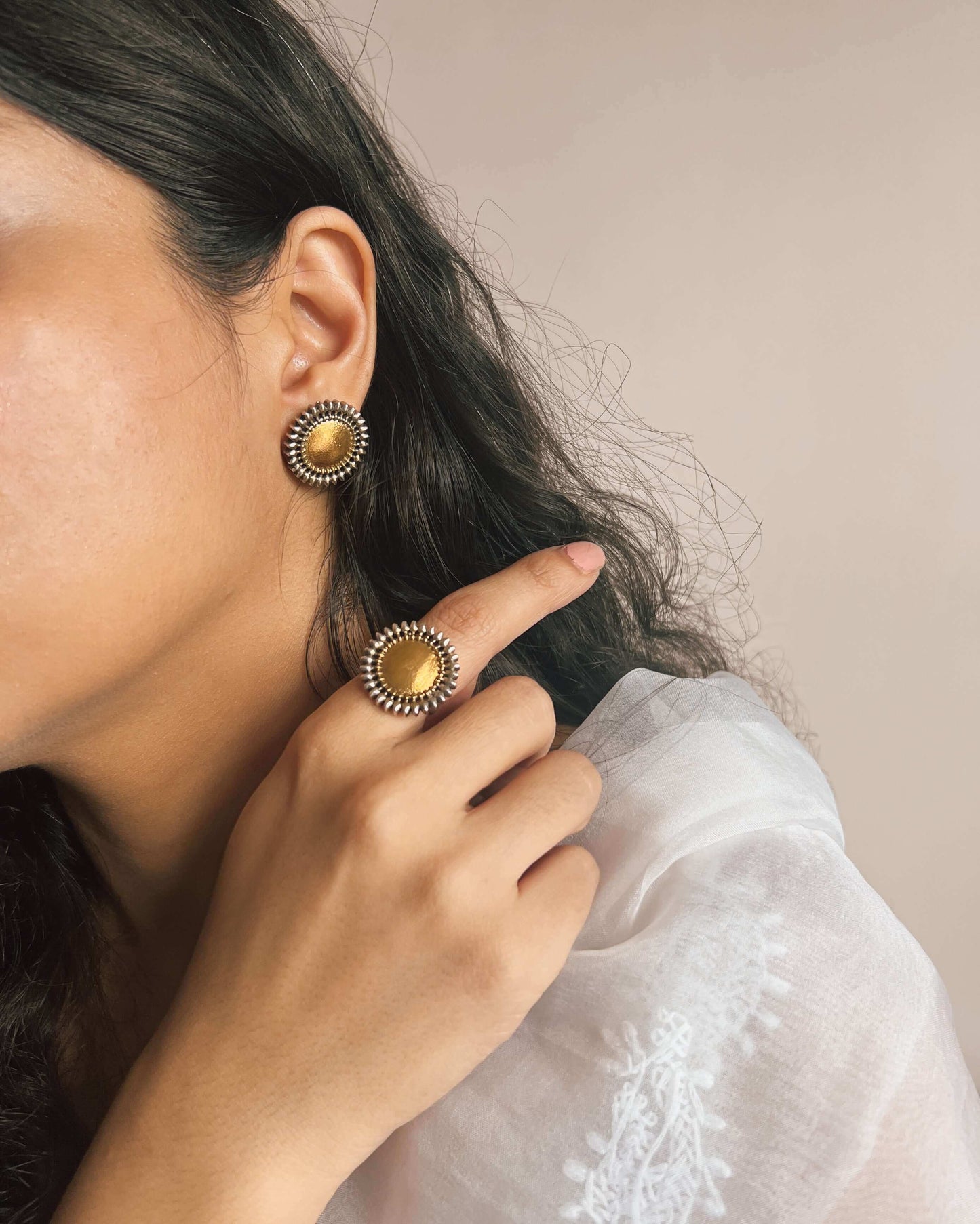 Suraj silver mini studs in dual tone