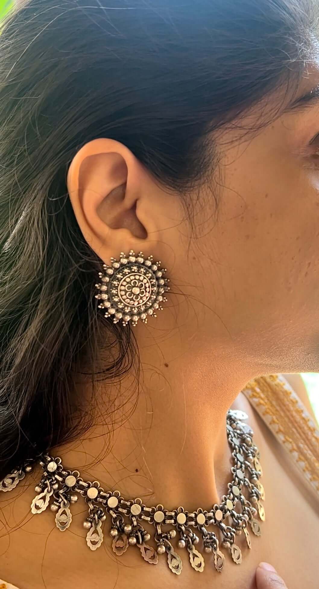 Sanjita oxidised silver studs