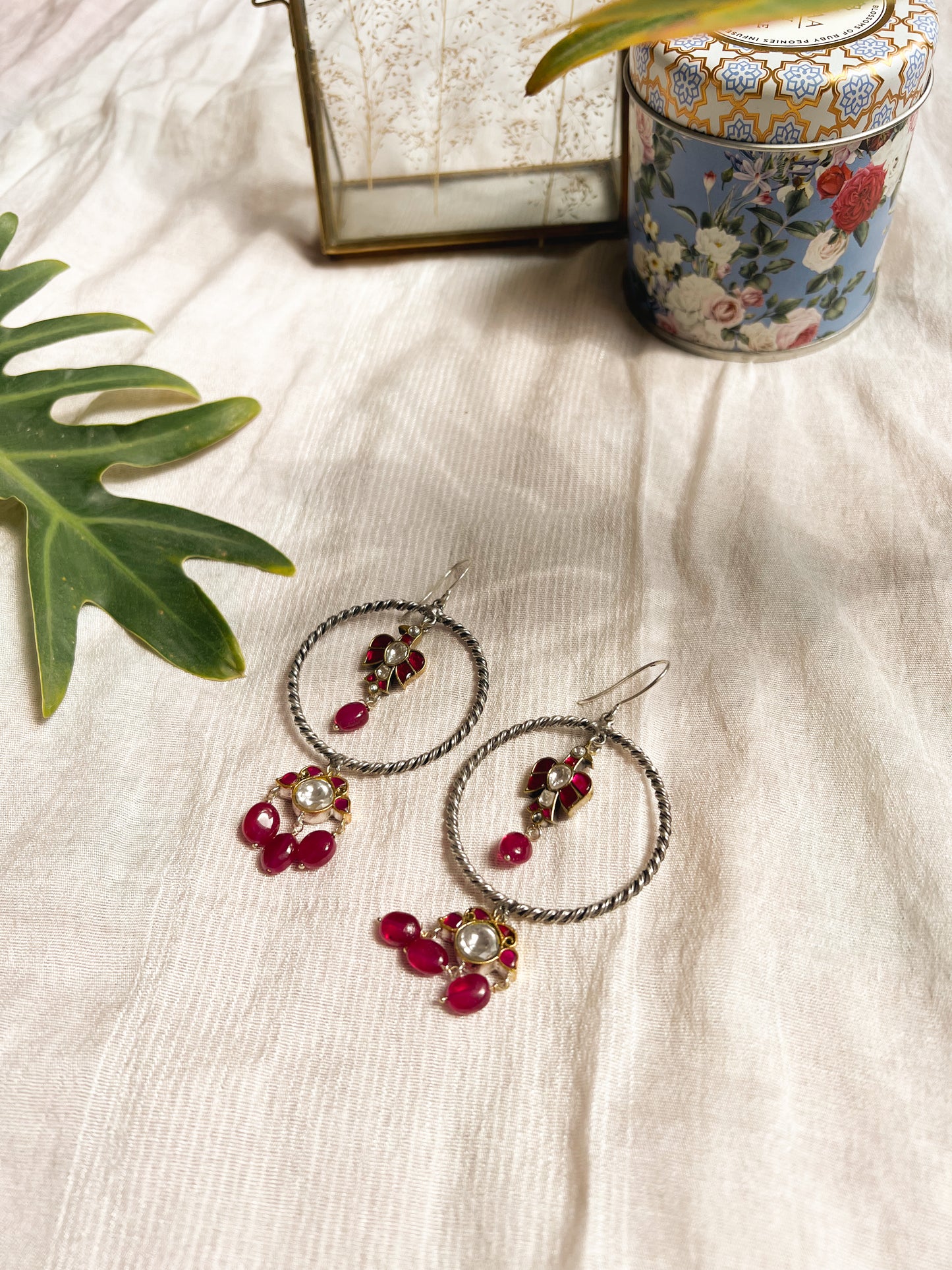 Pakhi ruby onyx kundan detail silver danglers