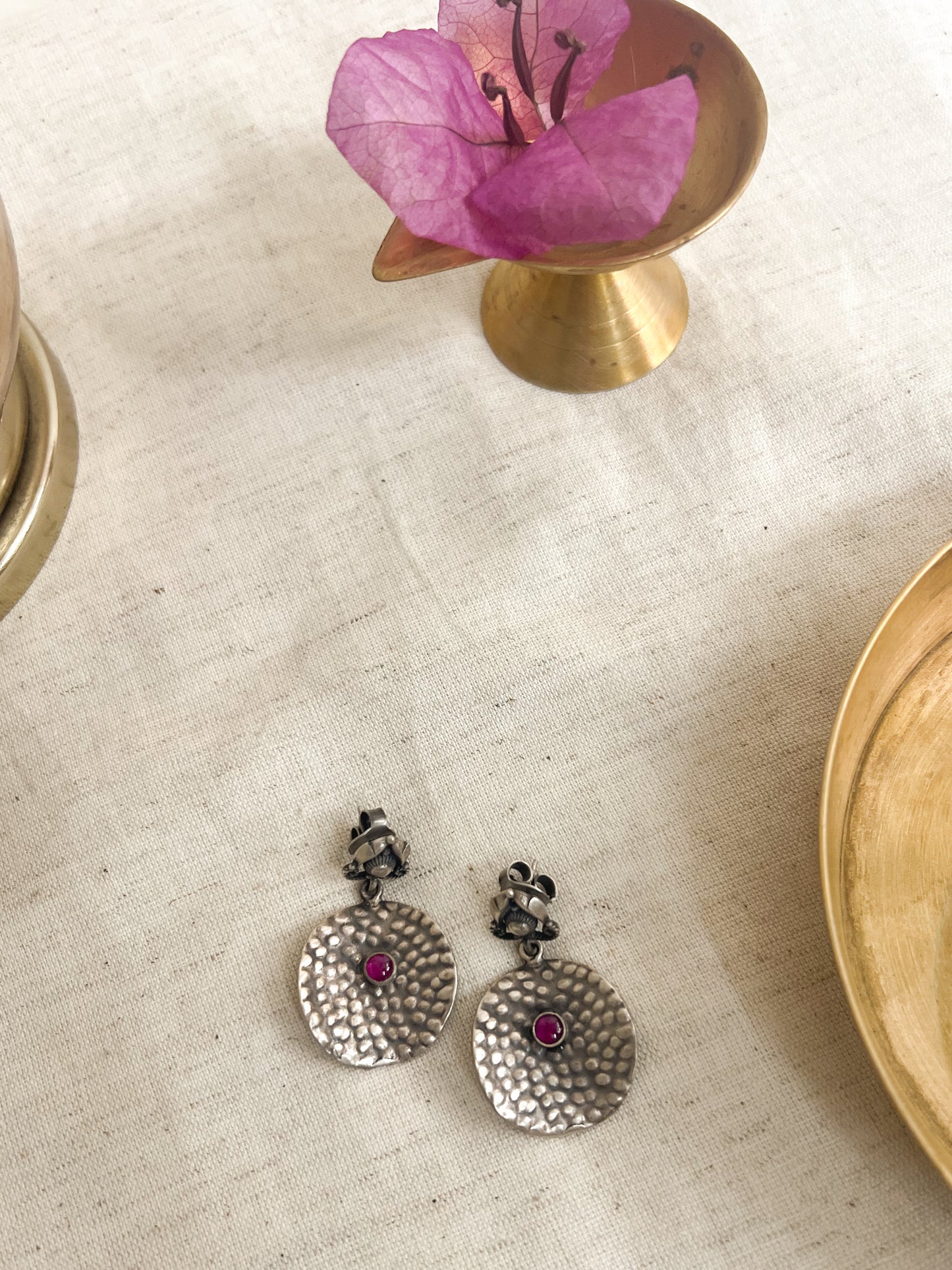 Thaal oxidised silver earrings with ruby onyx
